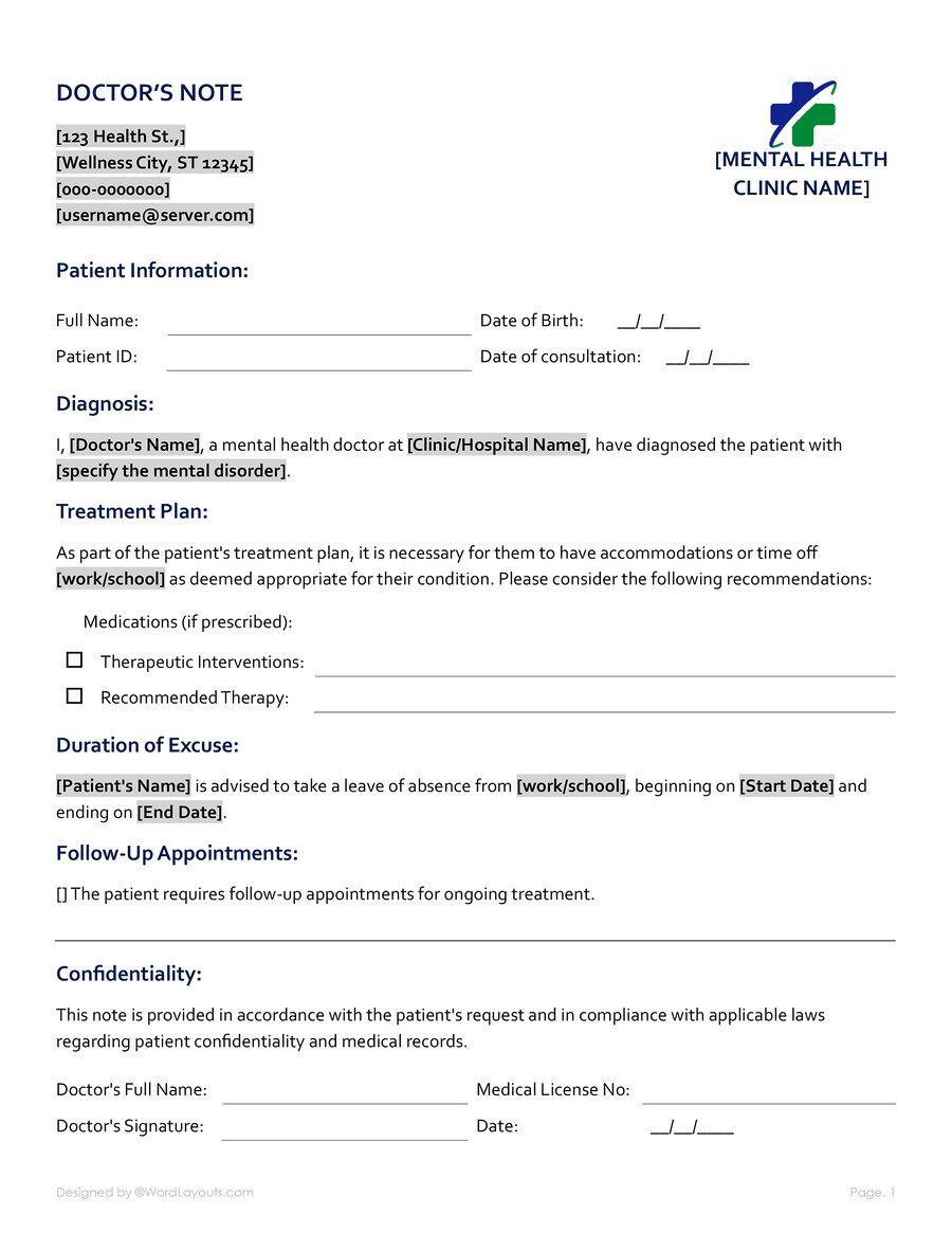 Free Doctor Note Templates (Word, GDocs) - WordLayouts