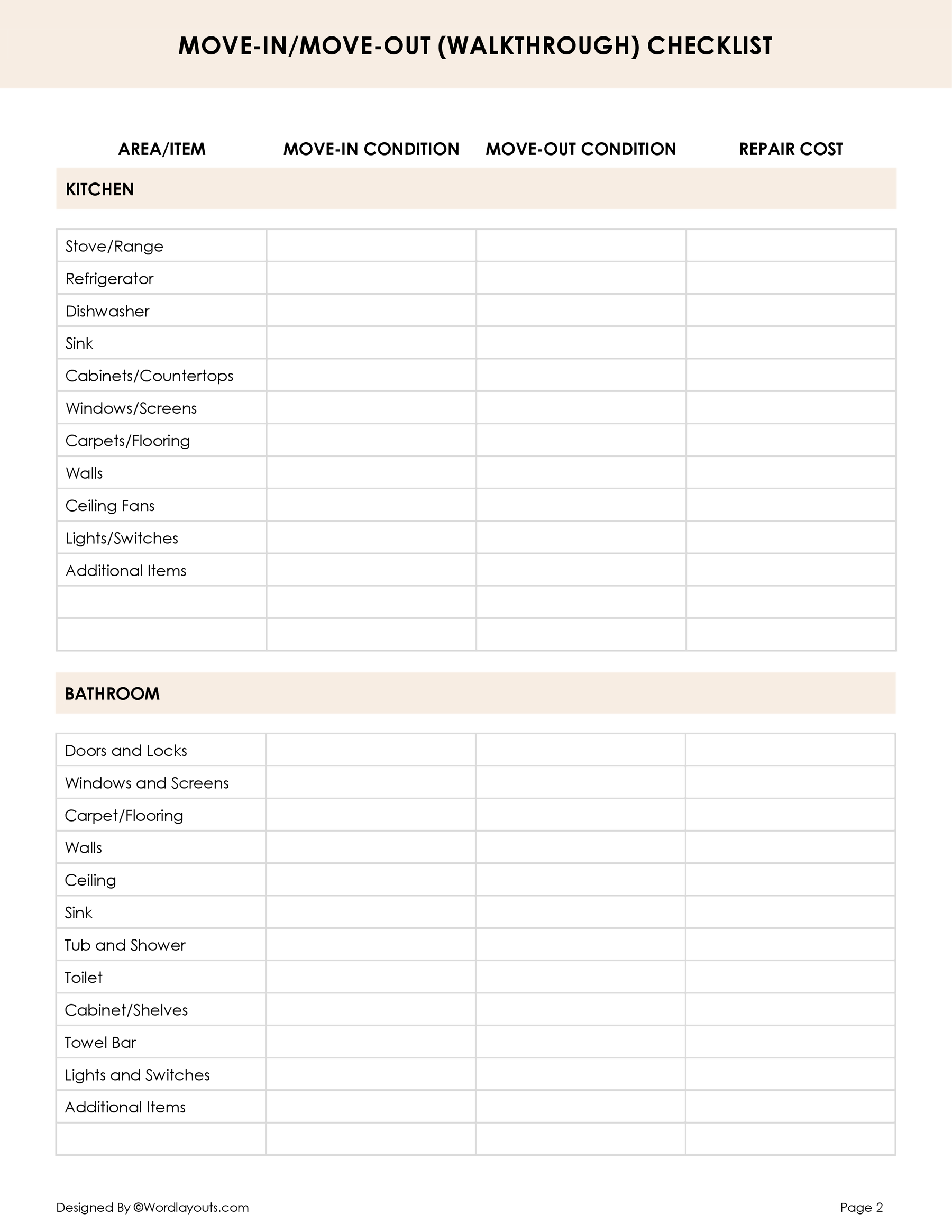 free-move-in-move-out-checklists-landlord-tenant-wordlayouts for Free Printable Move Out Cleaning Checklist Free Move-in / Move-out Checklists - Landlord - Tenant - WordLayouts for Free Printable Move Out Cleaning Checklist