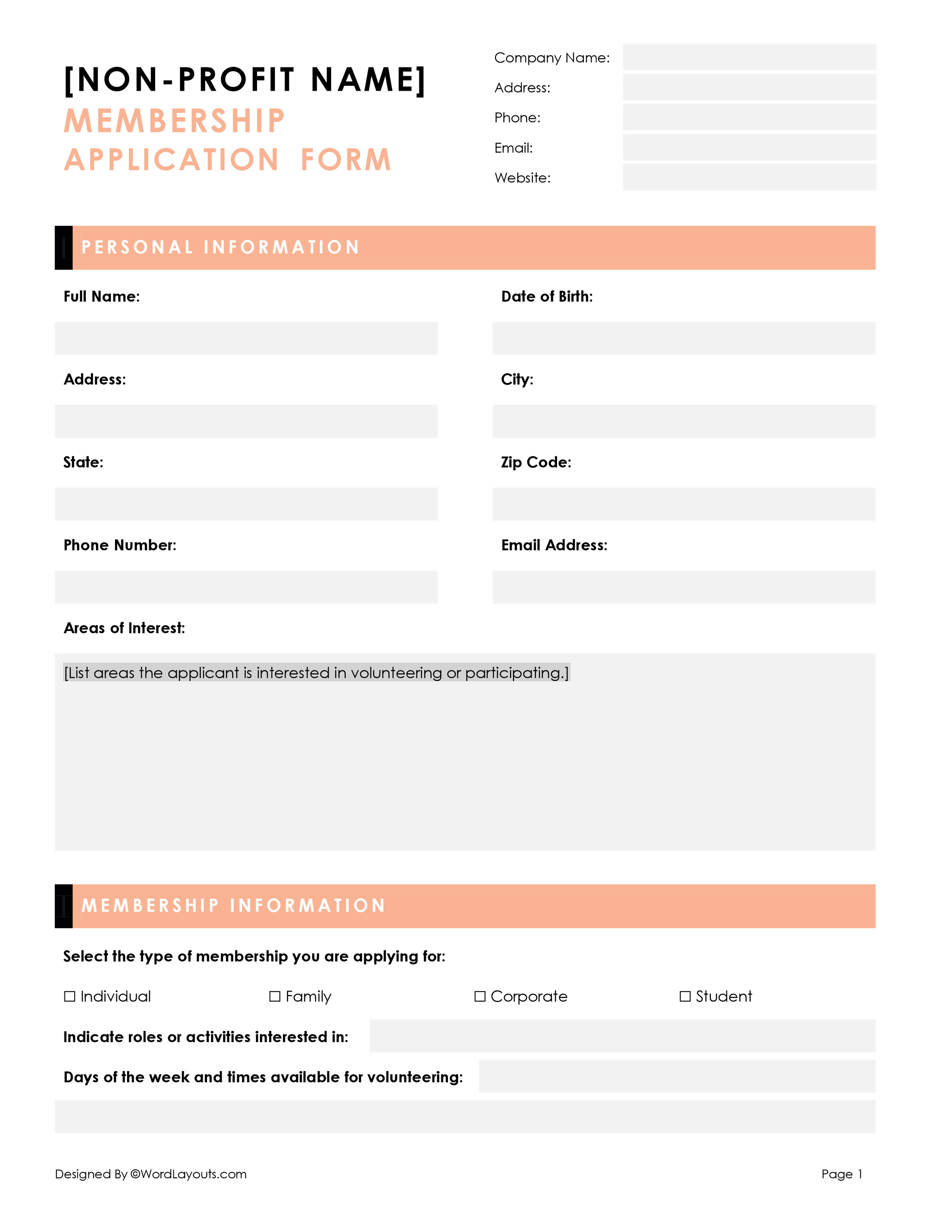 free membership application form templates (6 types) - wordlayouts