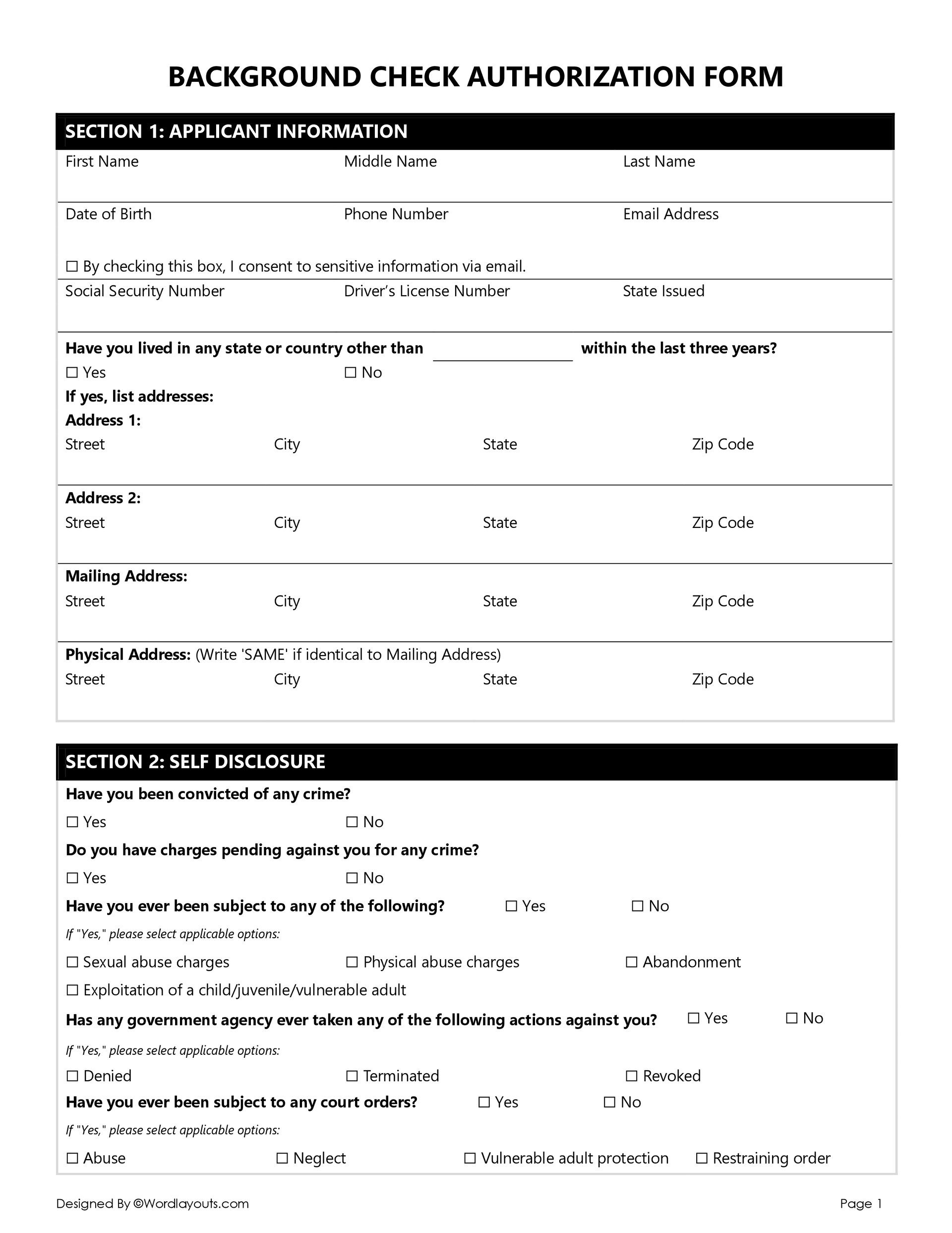 Free Printable Background Check Forms Free Printable Background Check Forms