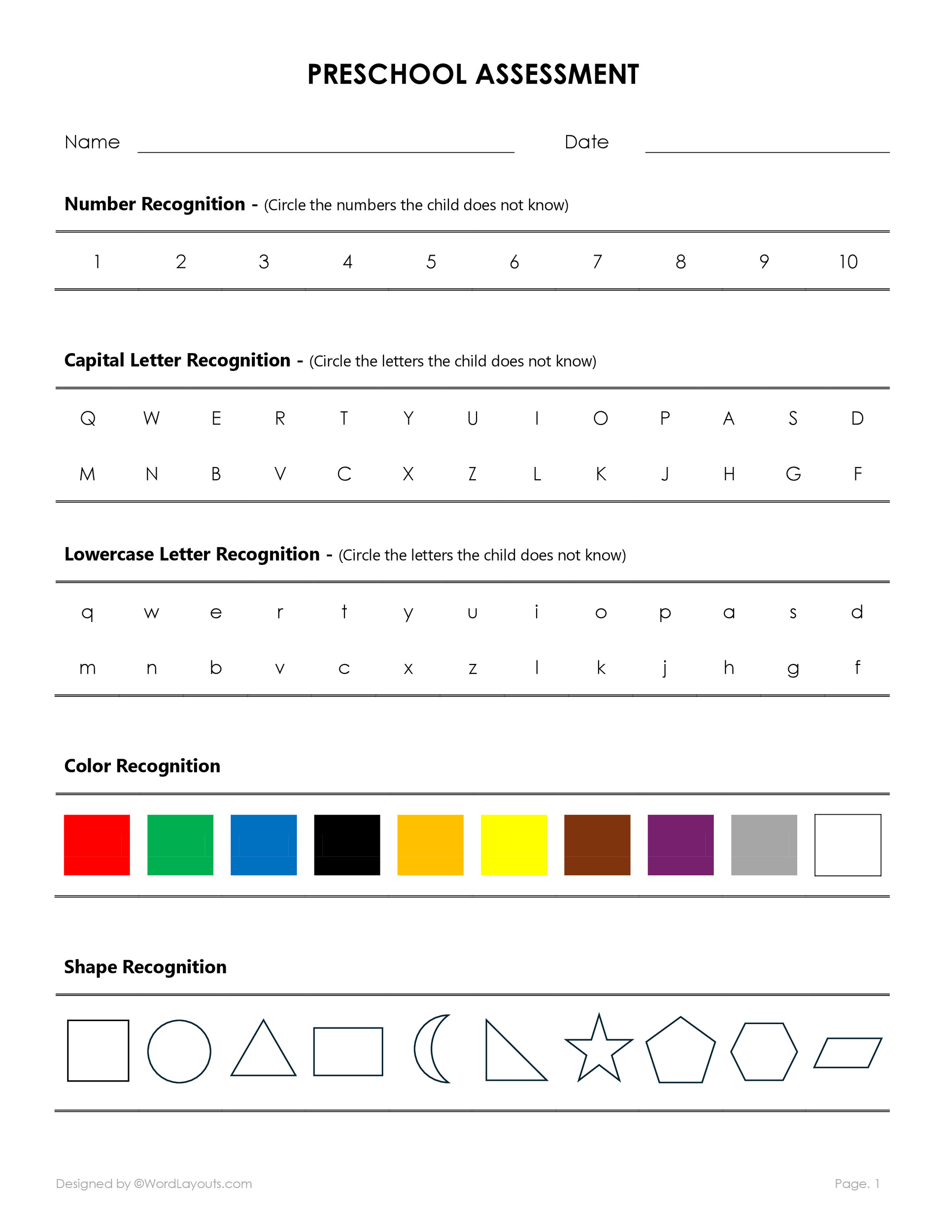 Free Pre School Assessment Templates WordLayouts Free Pre School Assessment Templates WordLayouts