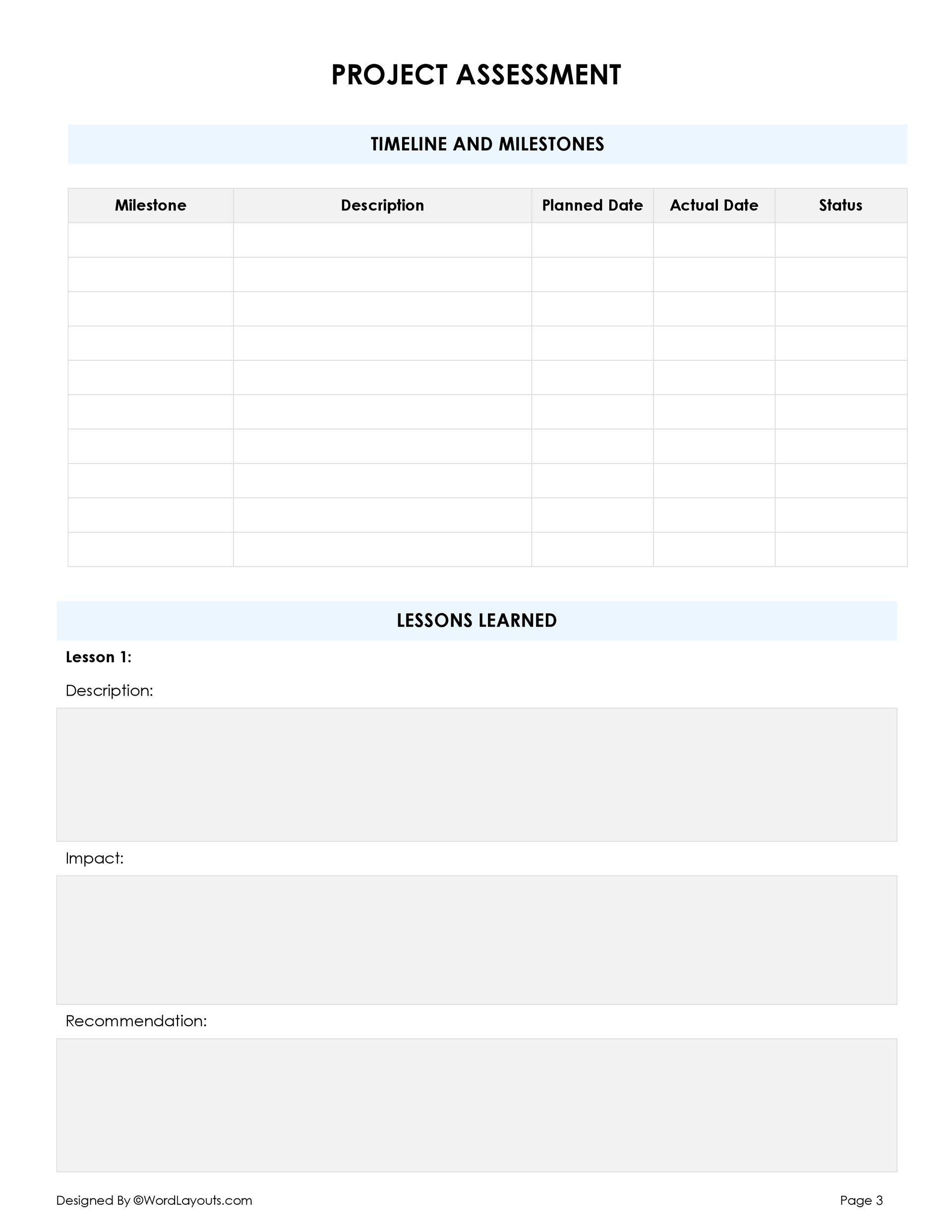 Free Project Assessment Template to Evaluate Project - WordLayouts
