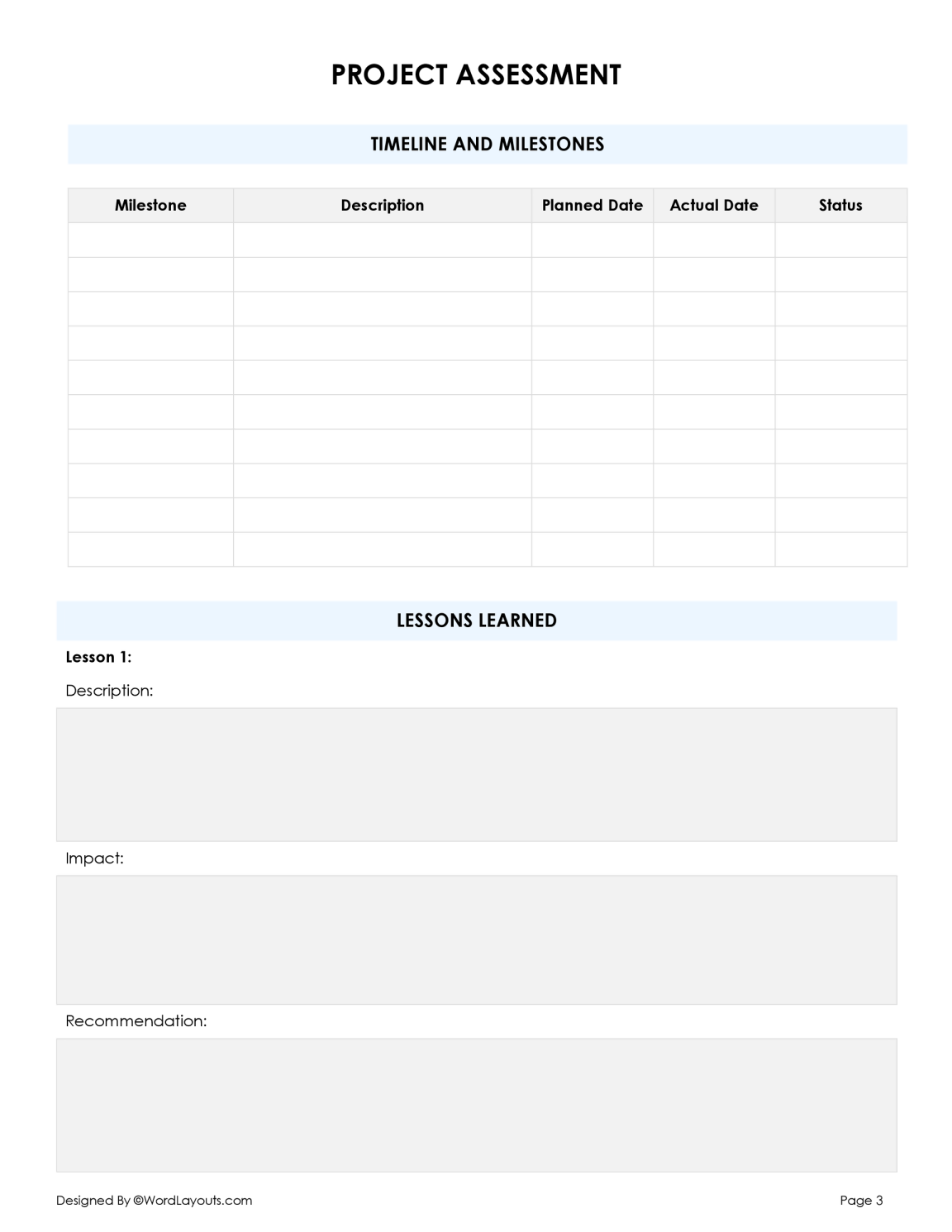 Free Project Assessment Template to Evaluate Project - WordLayouts