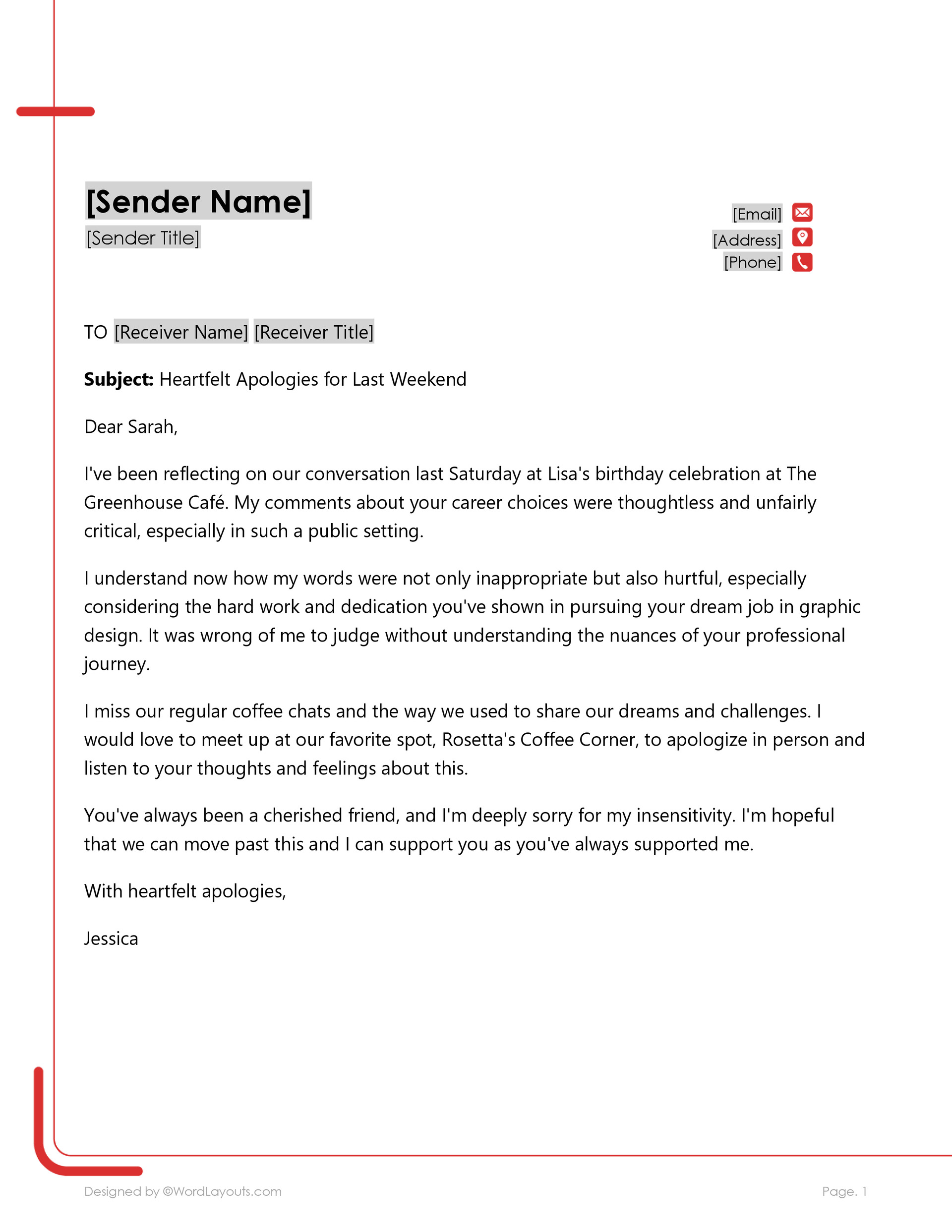 Writing a Personalized Apology - Sample Letters - WordLayouts