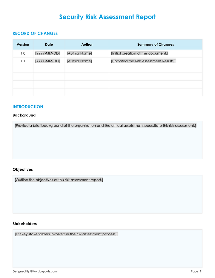 Construction Risk Assessment Template for Excel - WordLayouts