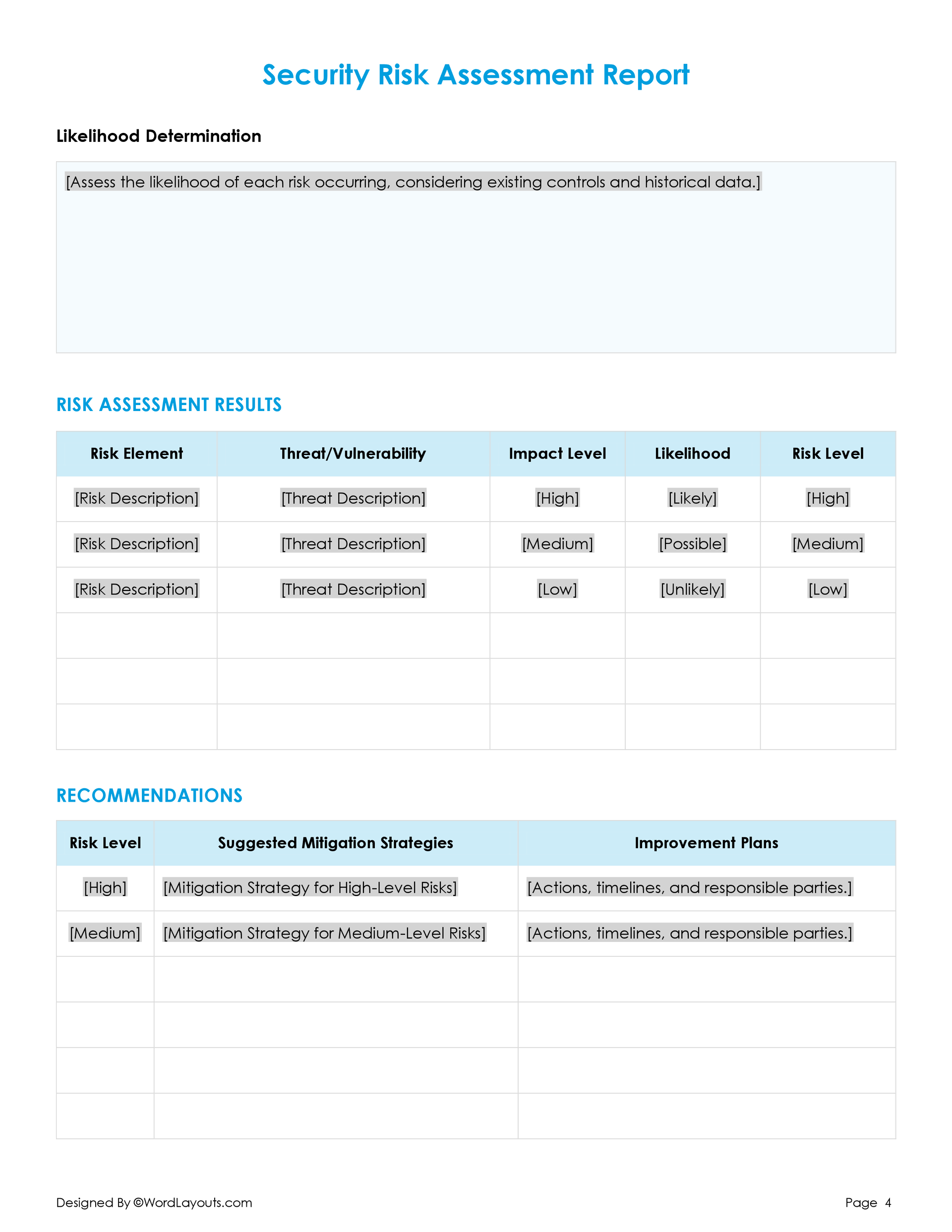 Free Security Risk Assessment Template - WordLayouts
