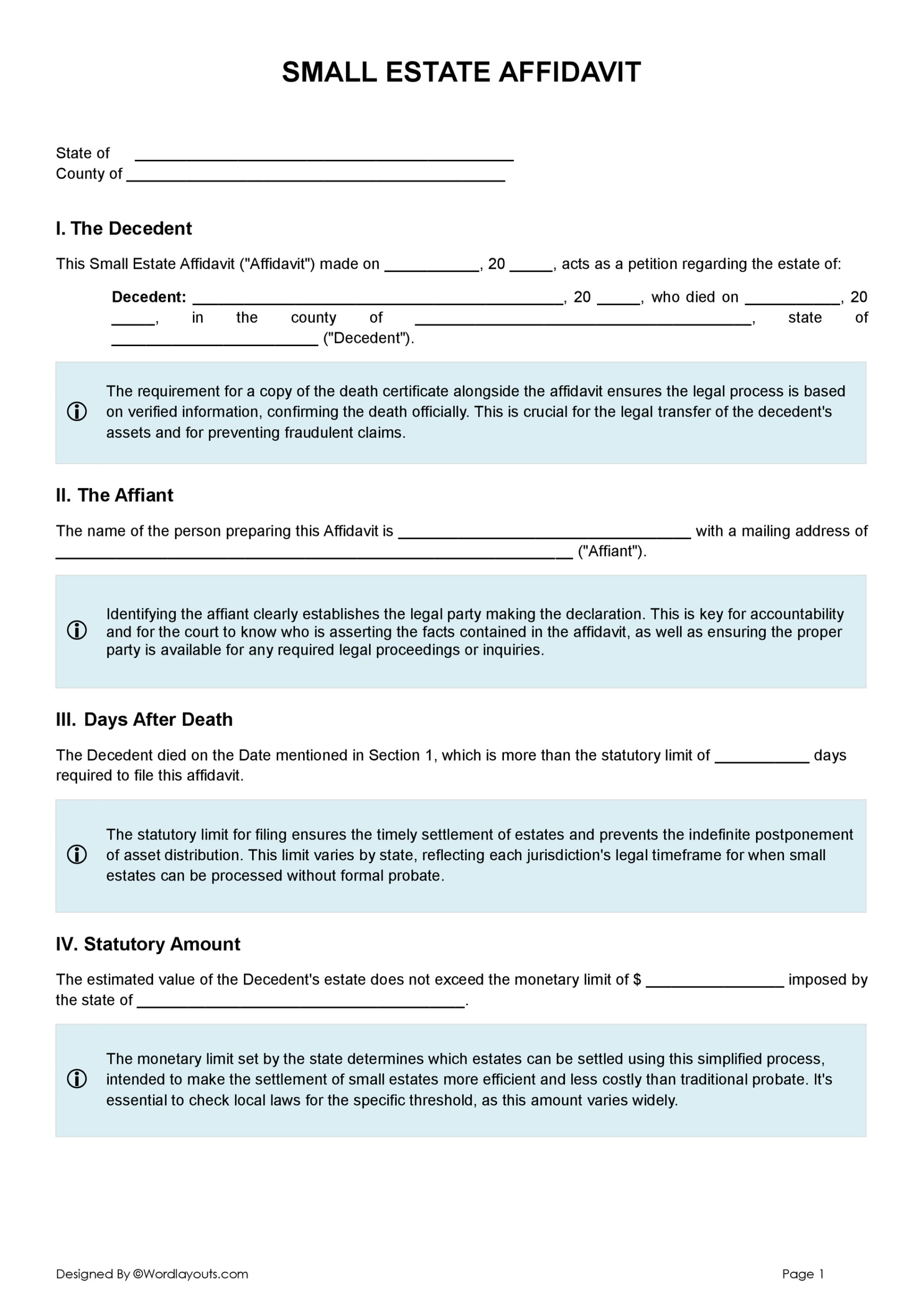 free small estate affidavit form - word, gdocs - wordlayouts