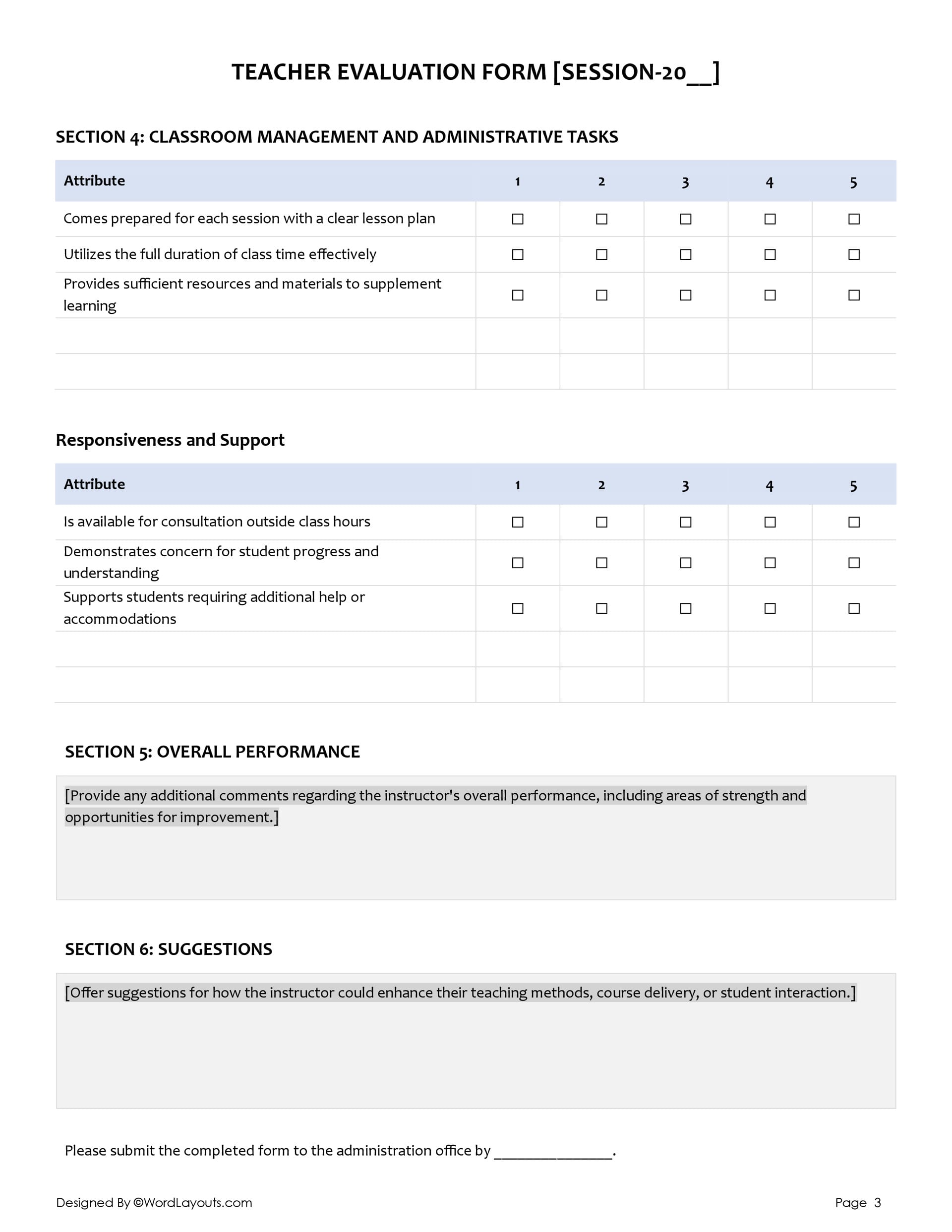 Teacher Evaluation Form Template - Modifiable - Google Docs - Page 03