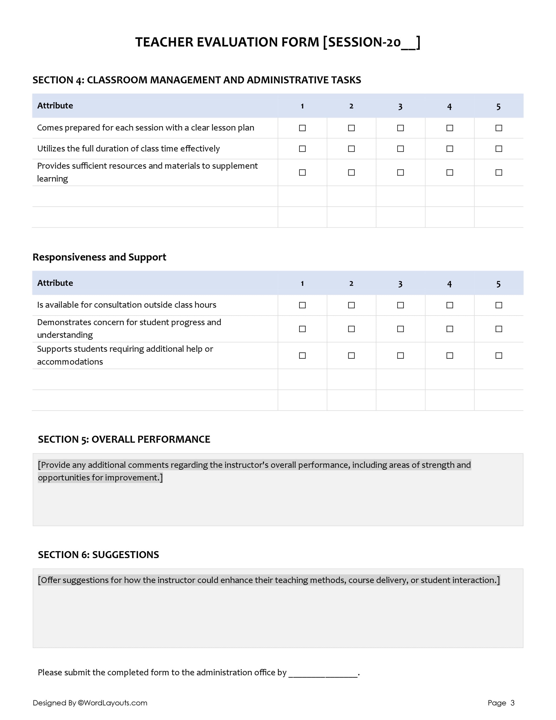 Teacher Evaluation Form Template - Modifiable - Google Docs - Page 03