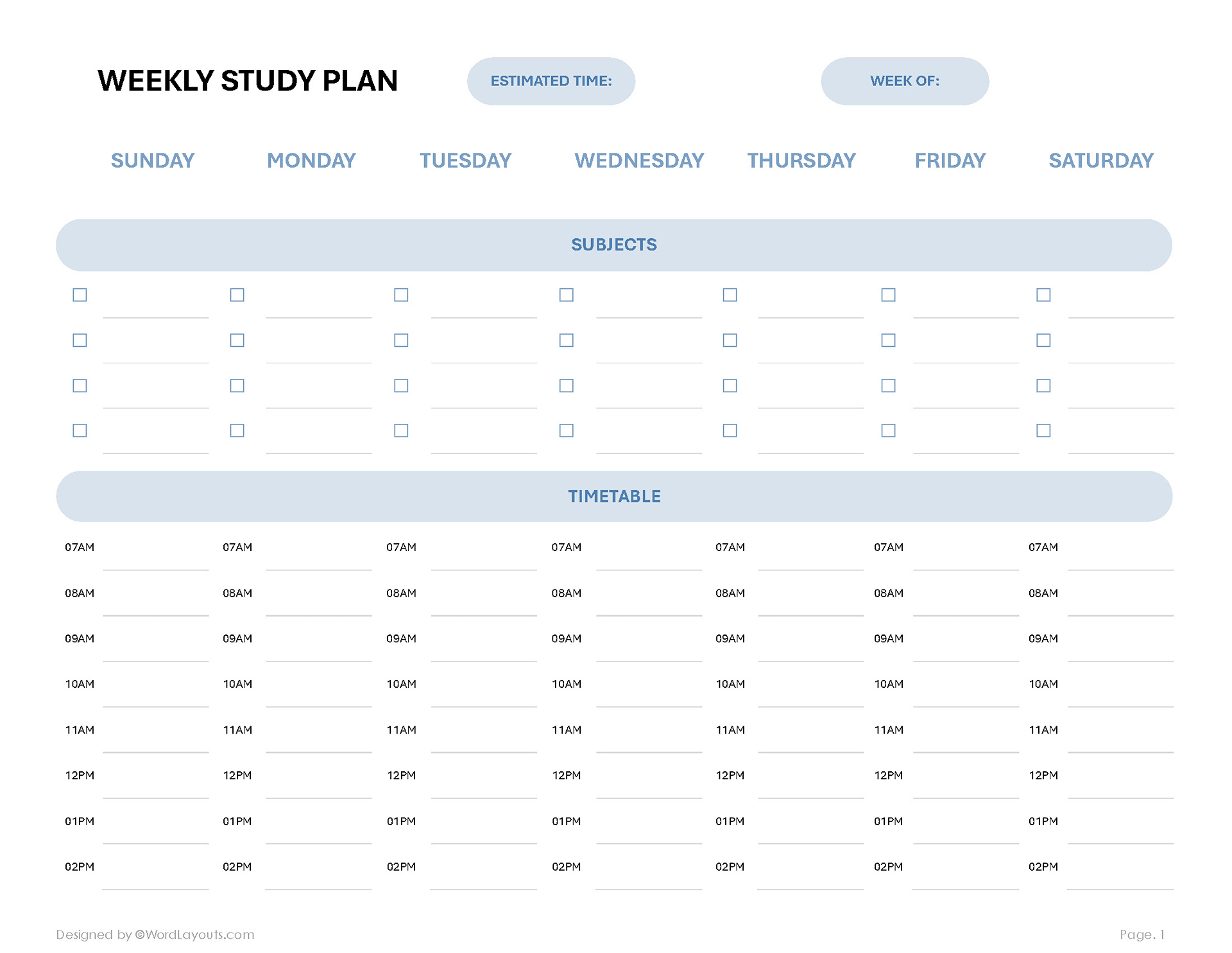 Free Study Plan Templates (Edit & Print) - WordLayouts