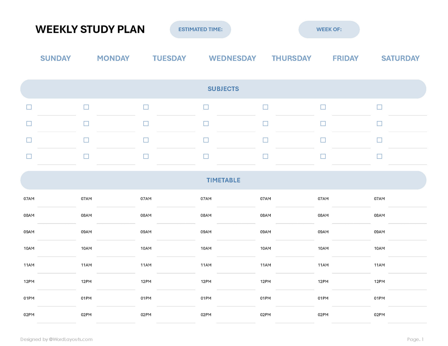 Free Study Plan Templates (Edit & Print) - WordLayouts