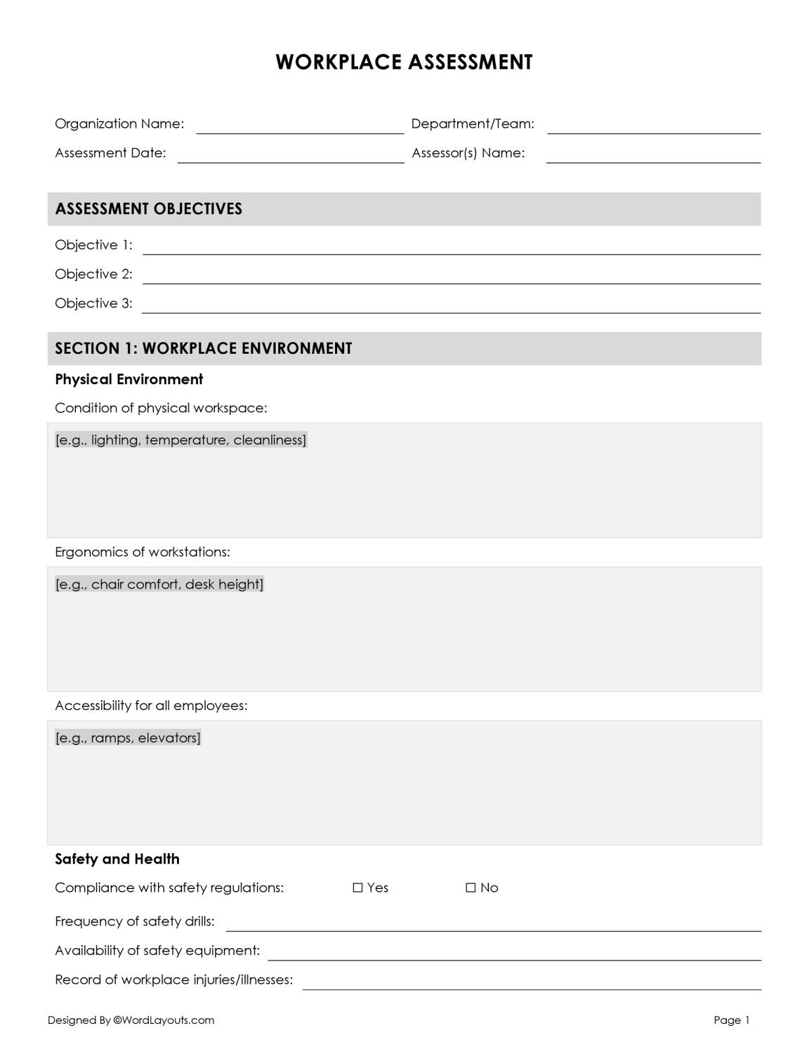 Construction Risk Assessment Template for Excel - WordLayouts