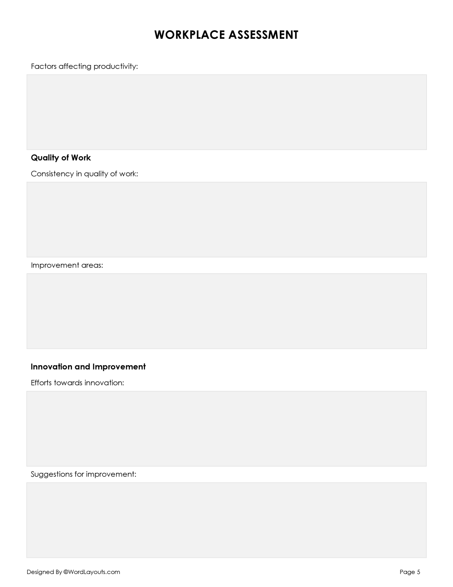 Free Workplace Assessment Template - Word, GDoc - WordLayouts