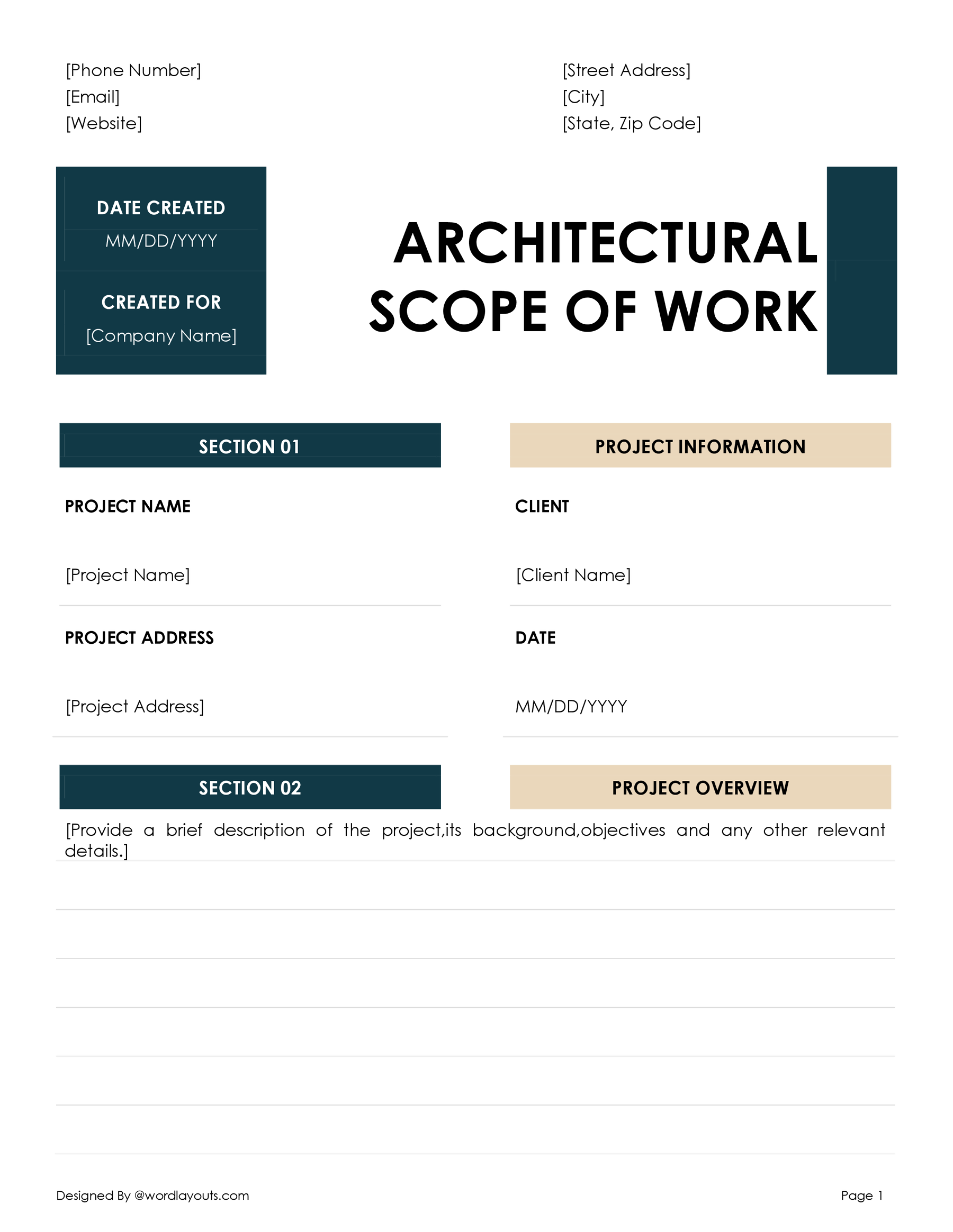 Free Project Scope of Work Template WordLayouts