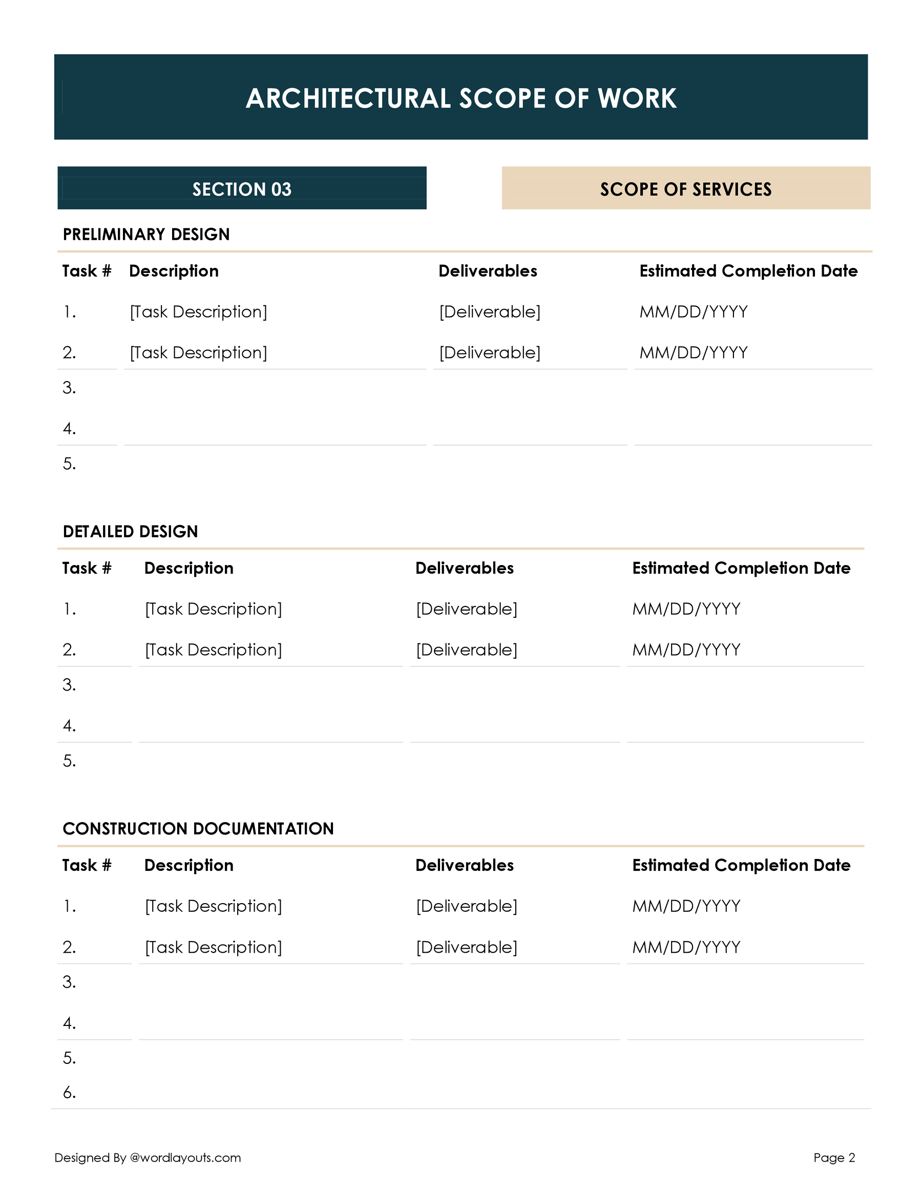Architectural Scope of Work Template - WordLayouts