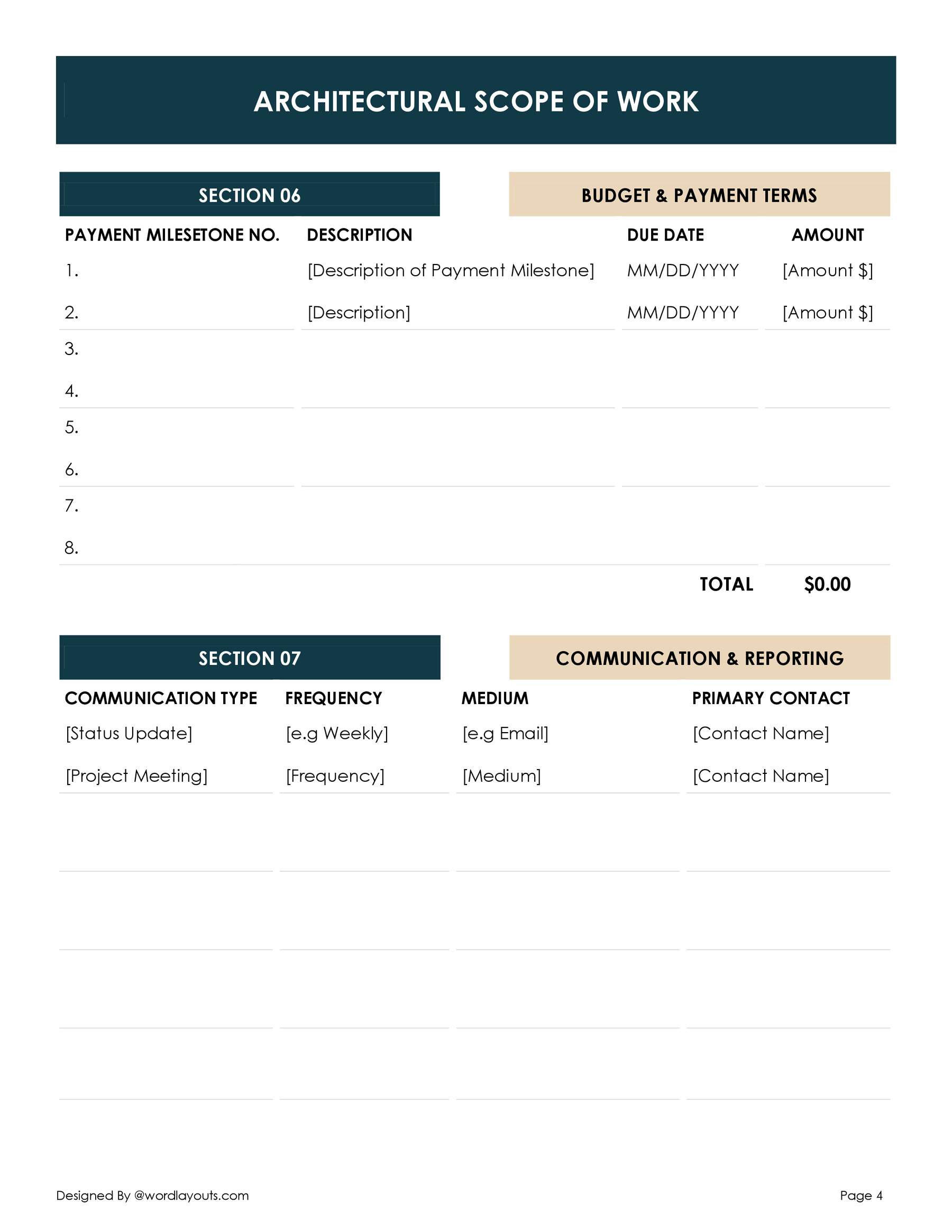 Architectural Scope of Work Template - WordLayouts