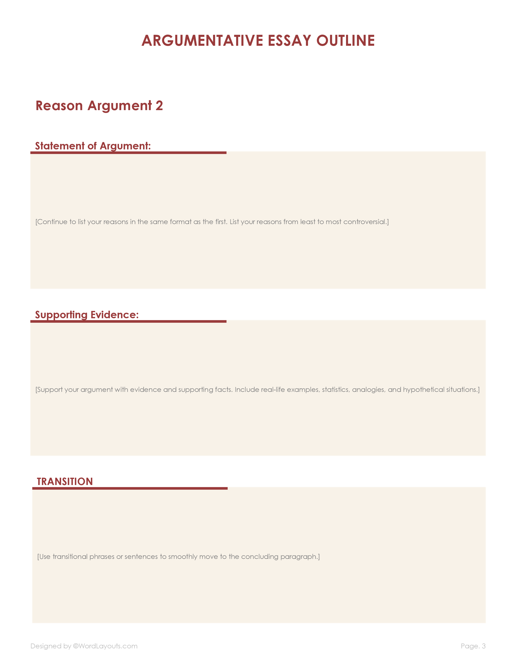 Free Argumentative Essay Outline Template WordLayouts