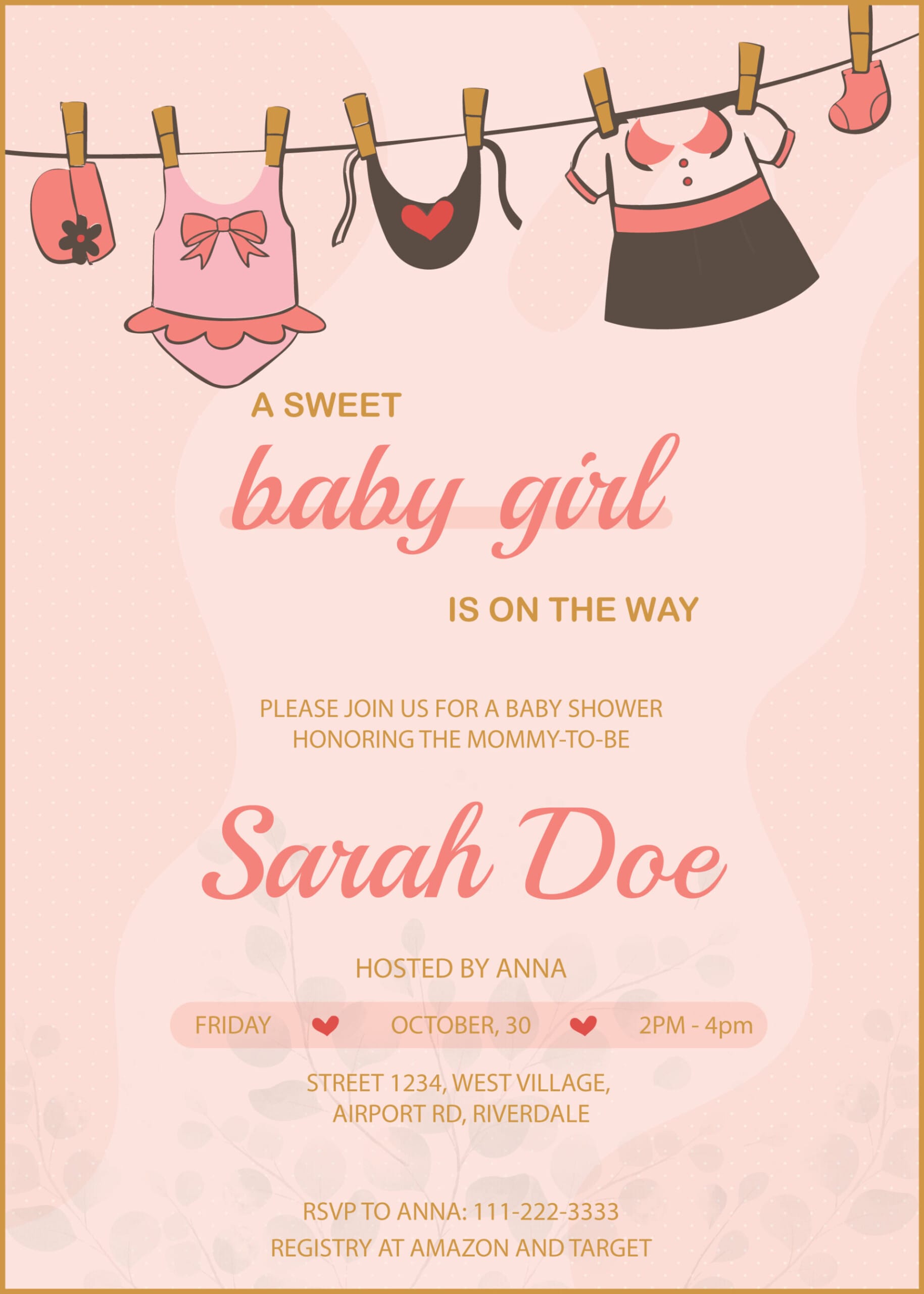 Sweet Pink Baby Girl Shower Invitation Template - WordLayouts