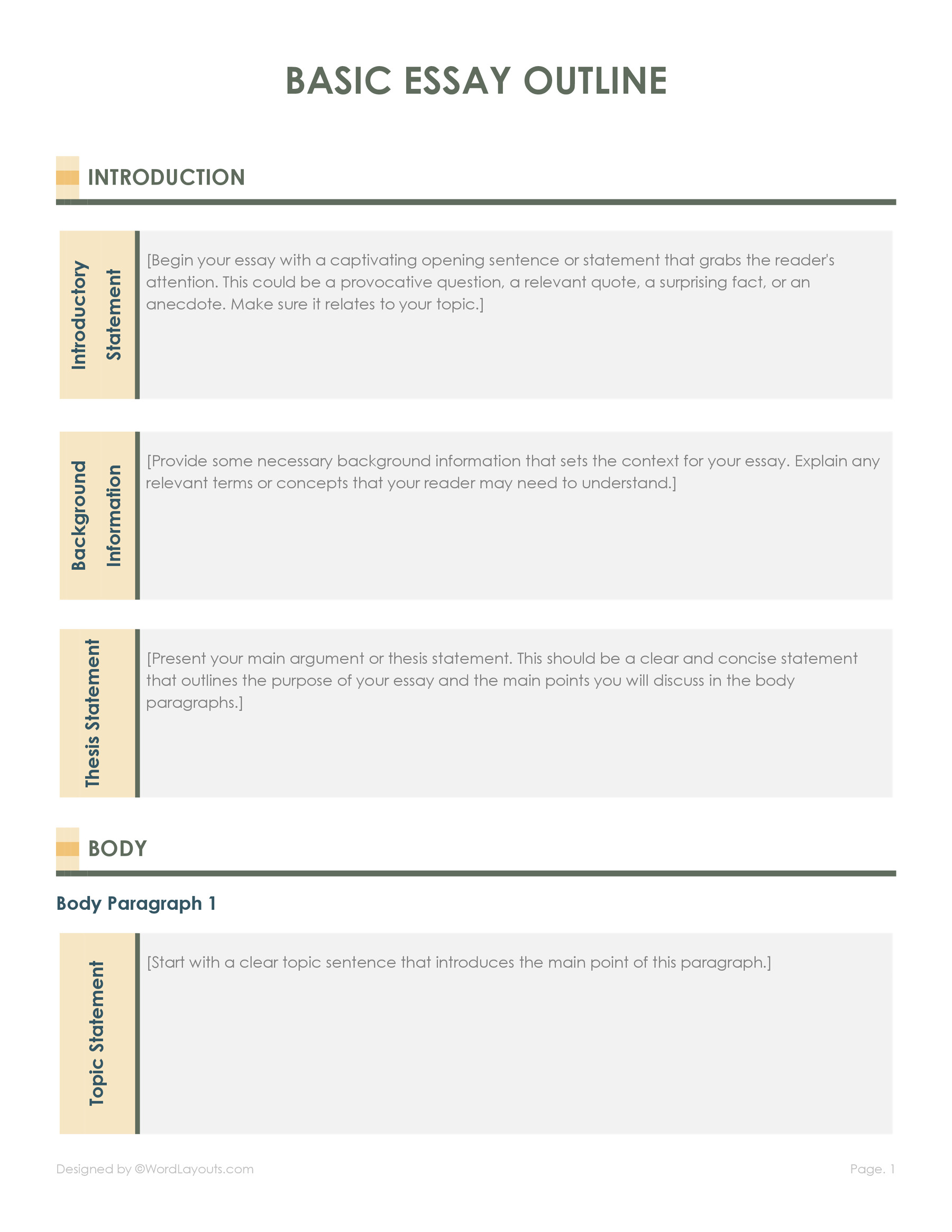 Free Descriptive Essay Outline Template WordLayouts