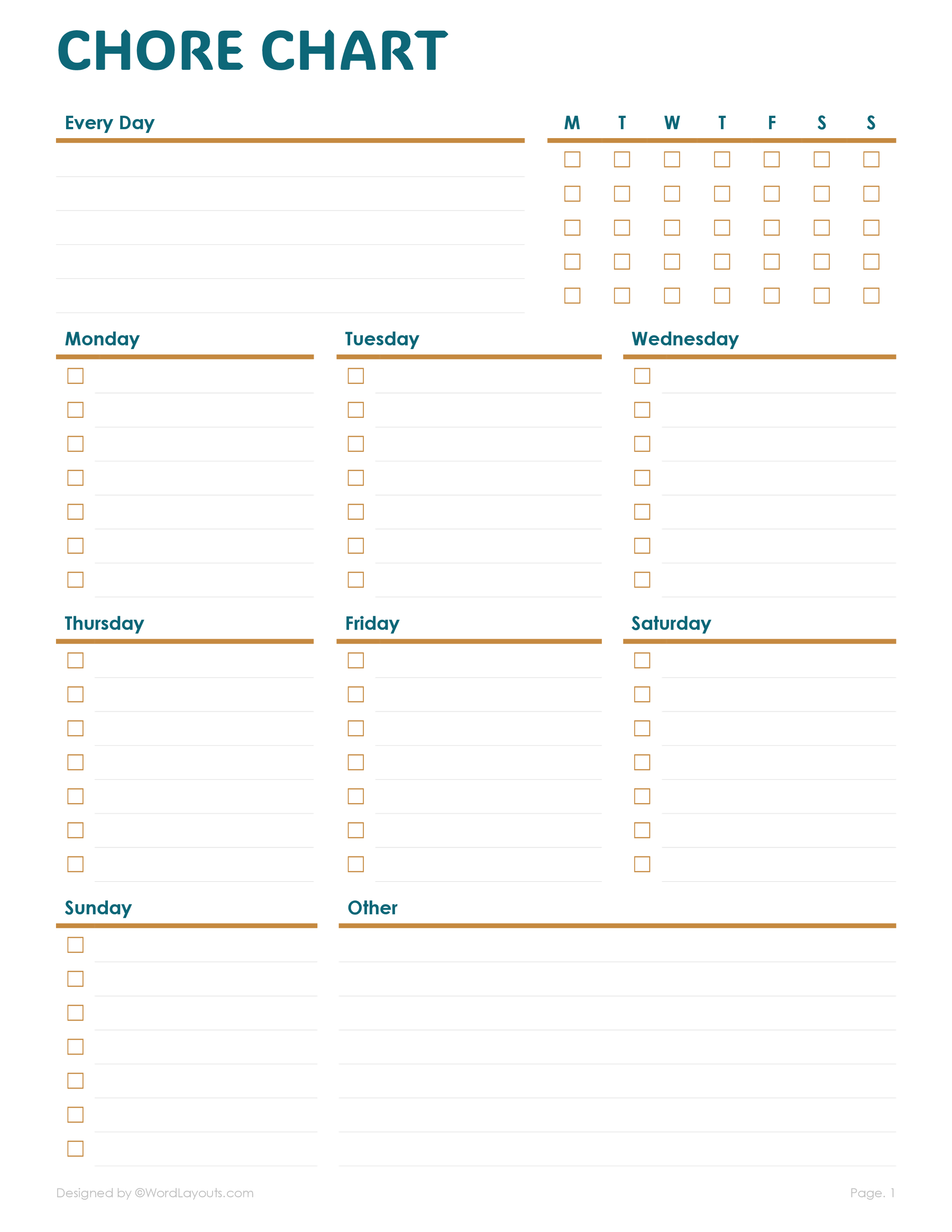 Free Printable Chore Charts (Word, GDocs, Adobe)