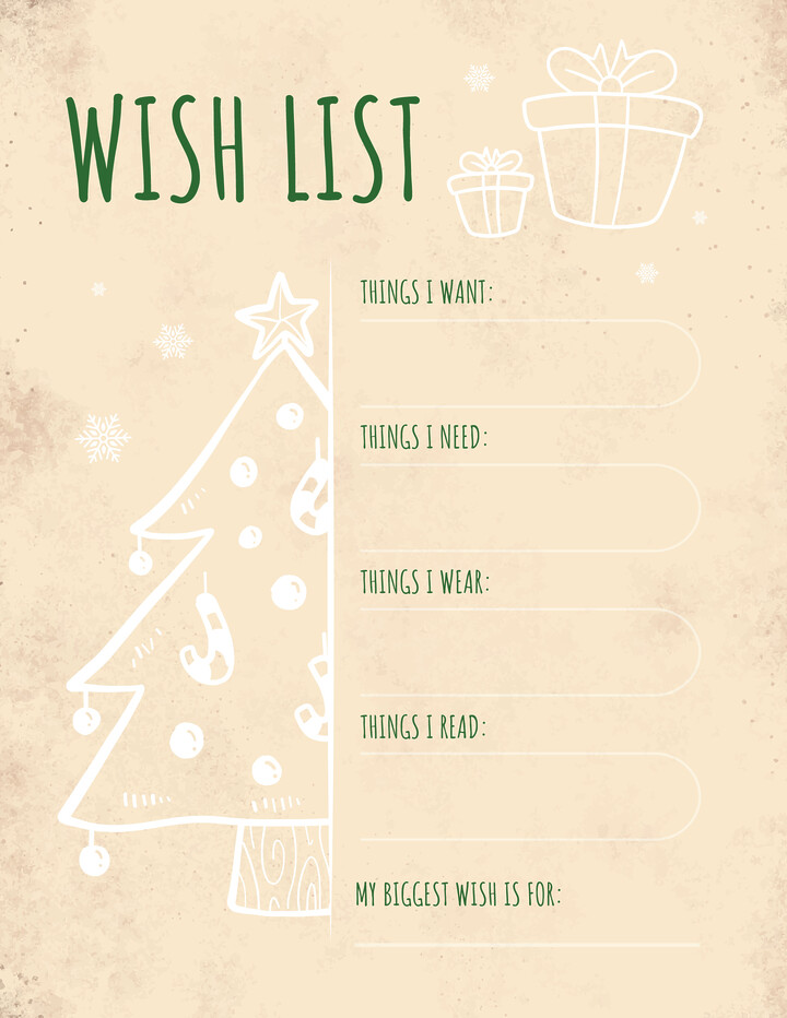 Holiday Gift Planning Christmas Wish List Template - WordLayouts