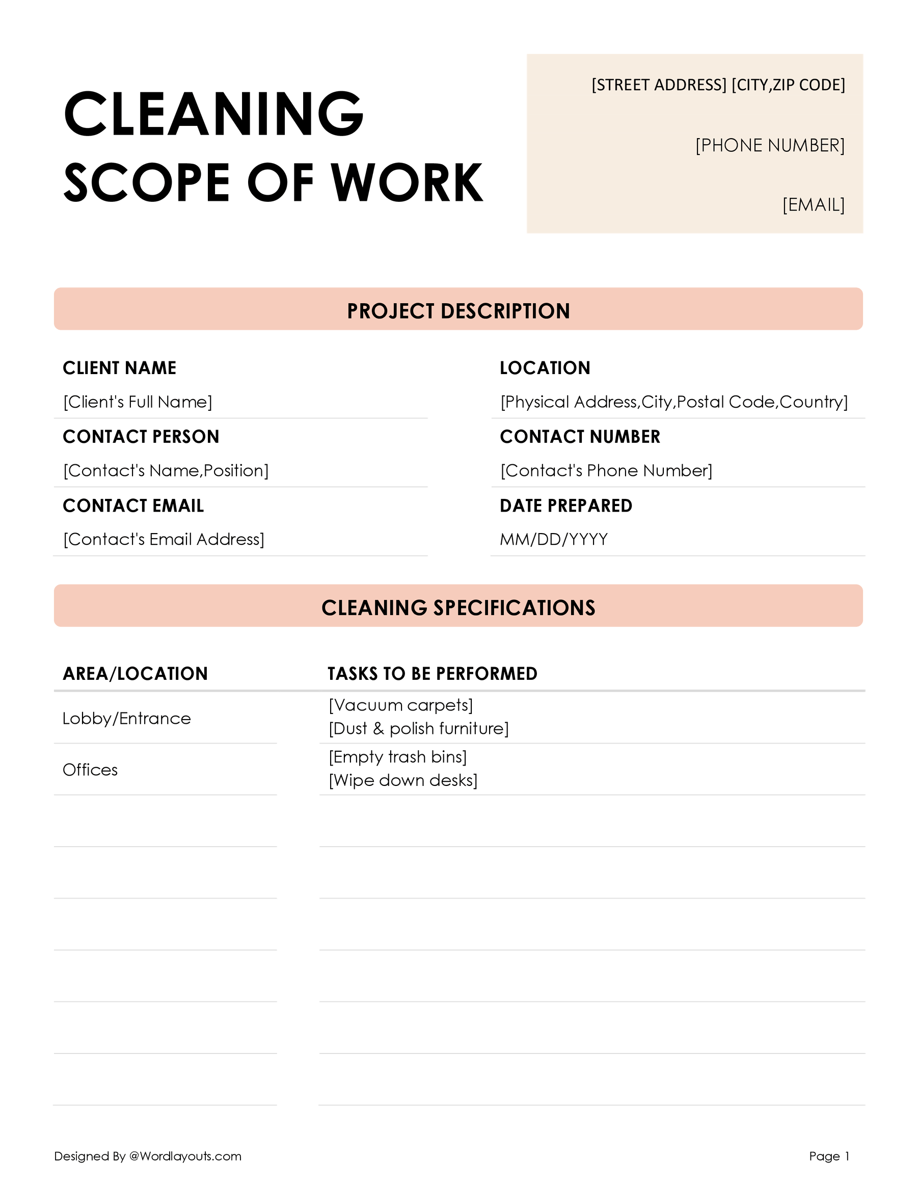 Cleaning Service Scope of Work Template - WordLayouts