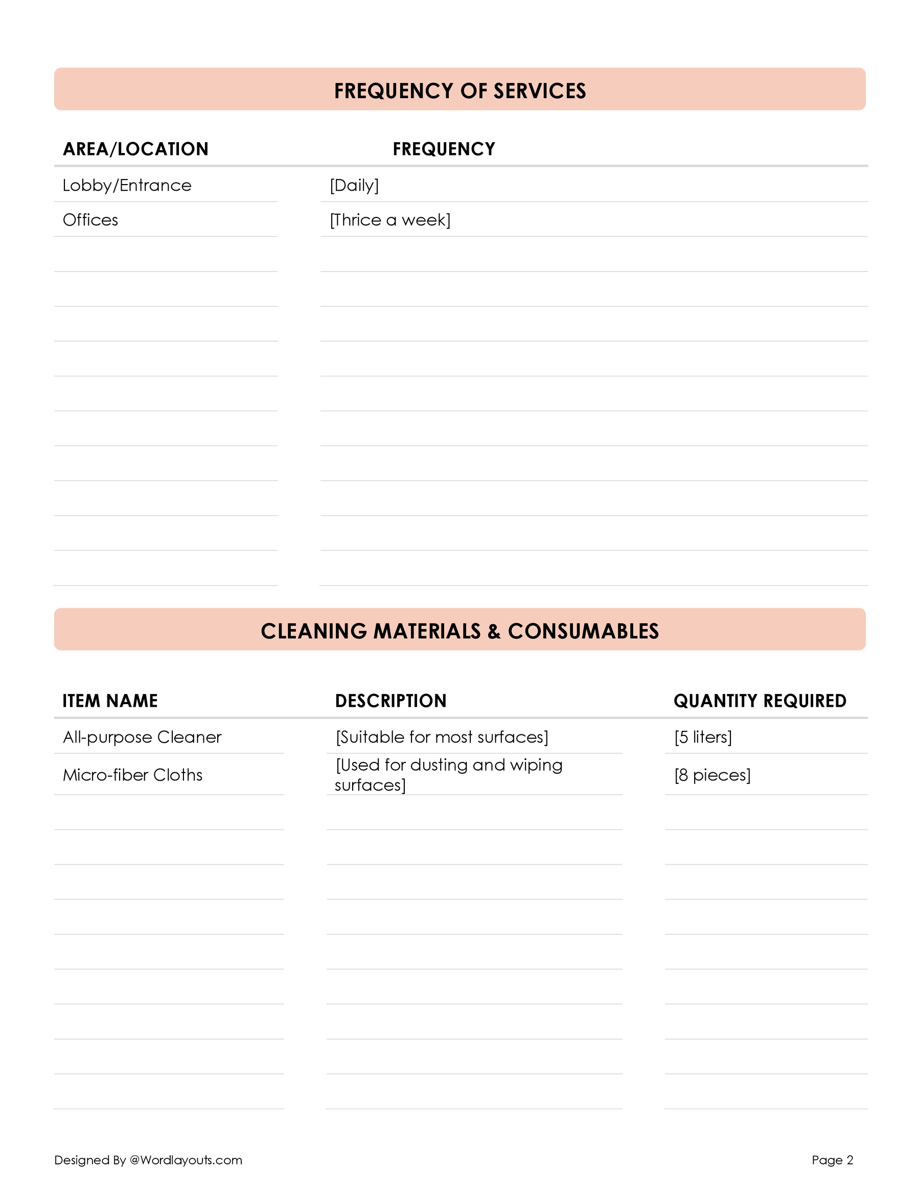 Cleaning Service Scope of Work Template WordLayouts