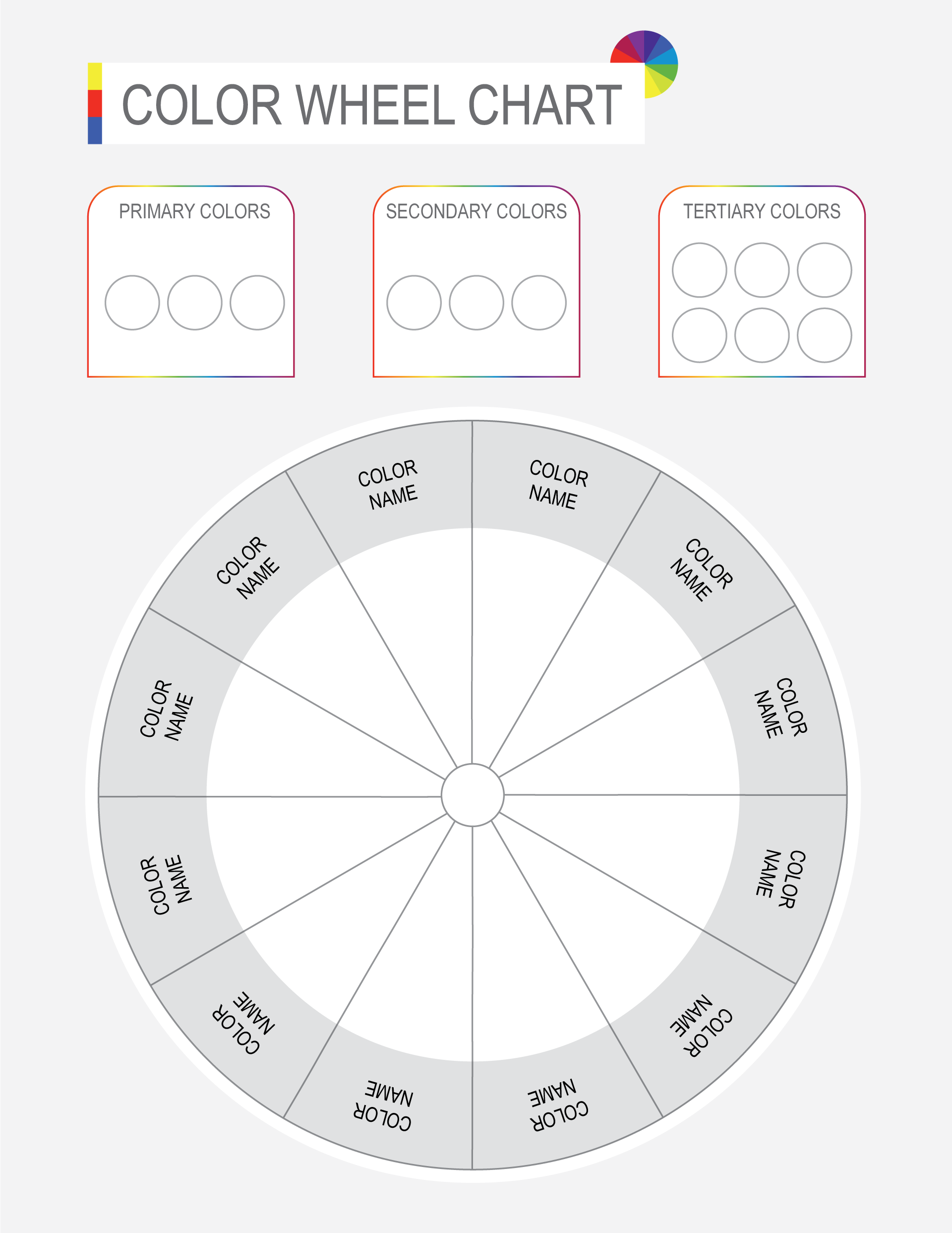 Primary, Secondary, and Tertiary Color Wheel Chart Template - WordLayouts