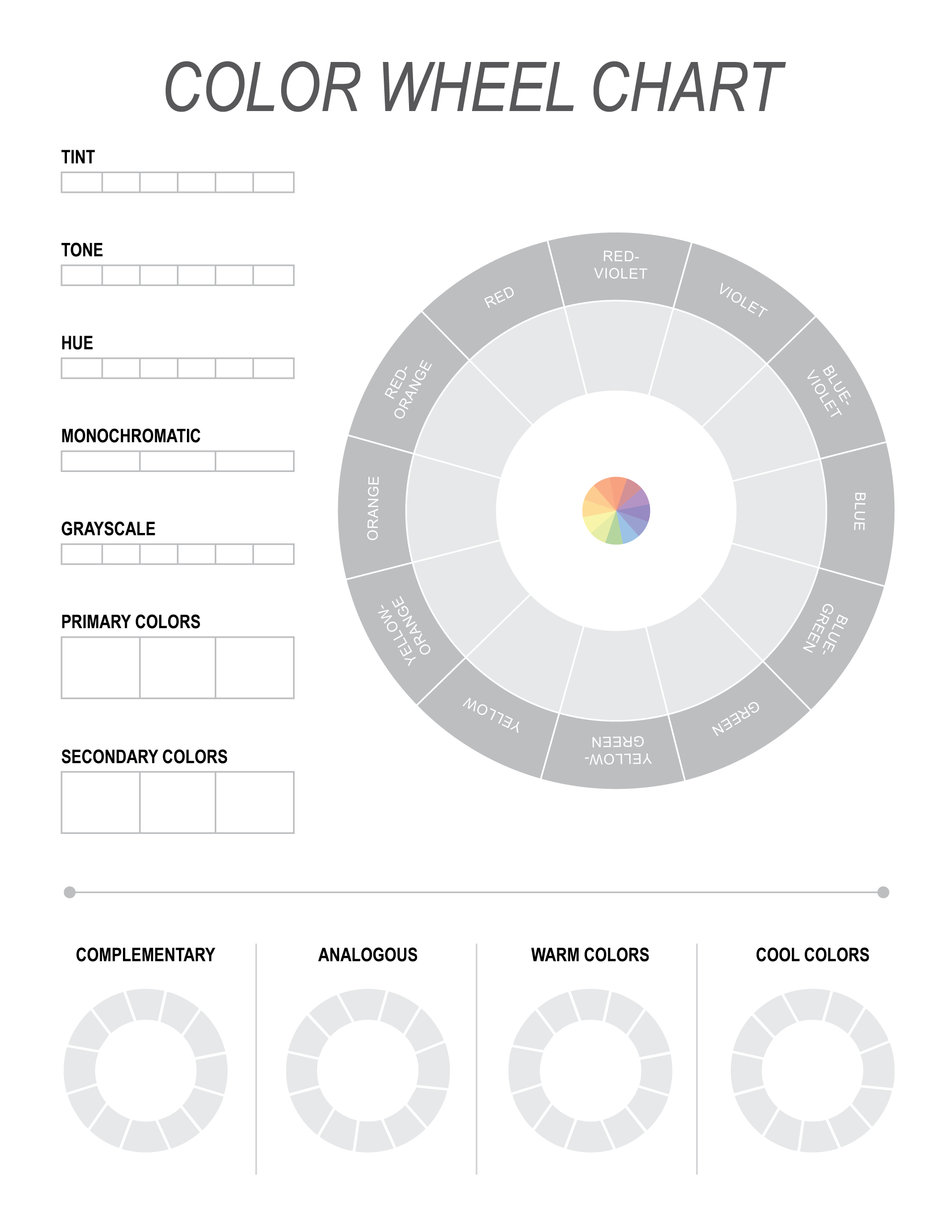 Detailed Color Wheel Chart Template - WordLayouts
