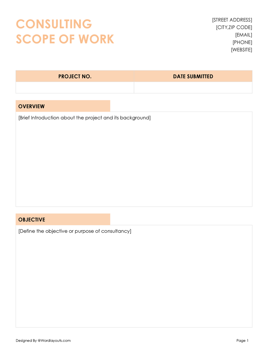 Free Project Scope of Work Template - WordLayouts