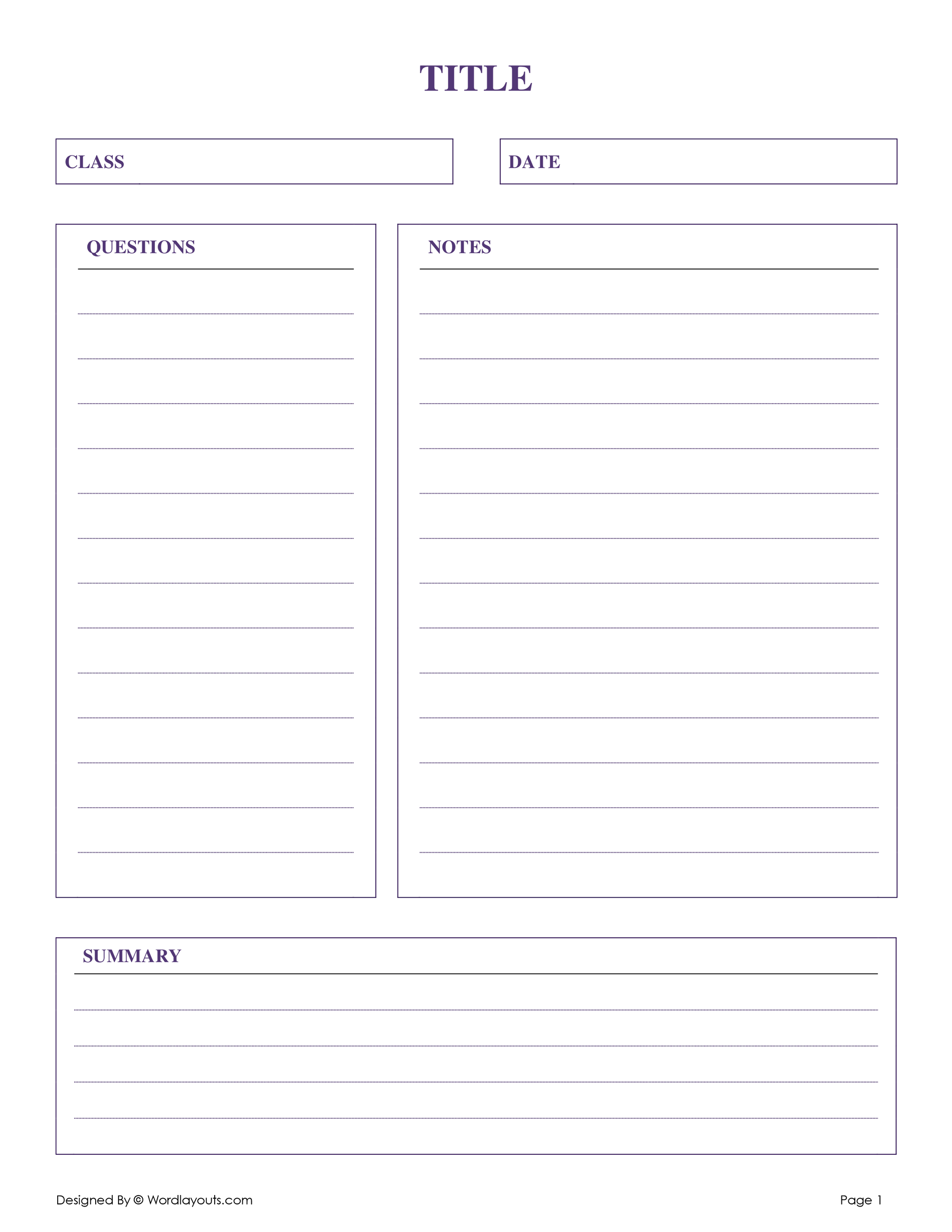 Free Cornell Notes Templates in GDocs, Word, and PDF - WordLayouts