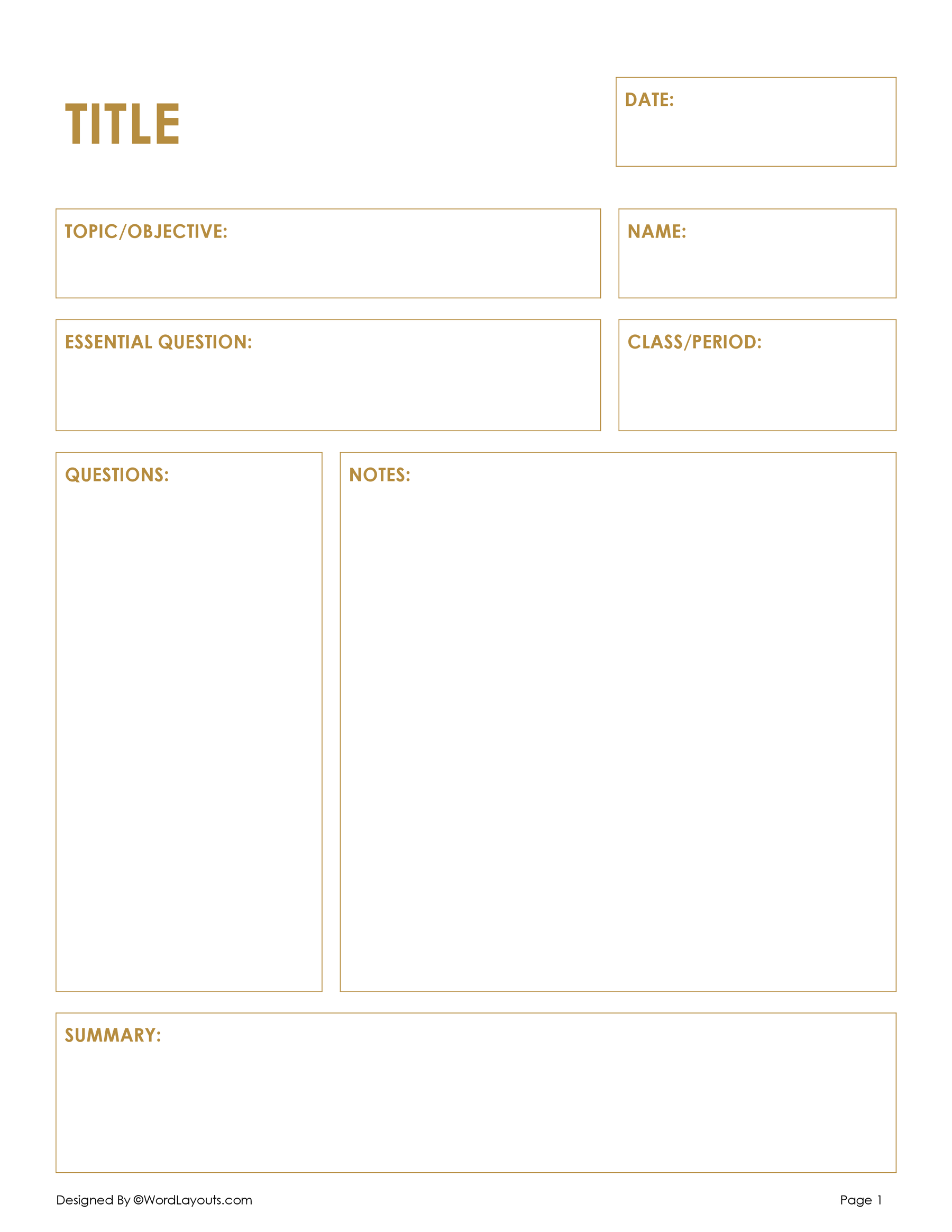 Free Cornell Notes Templates in GDocs, Word, and PDF - WordLayouts