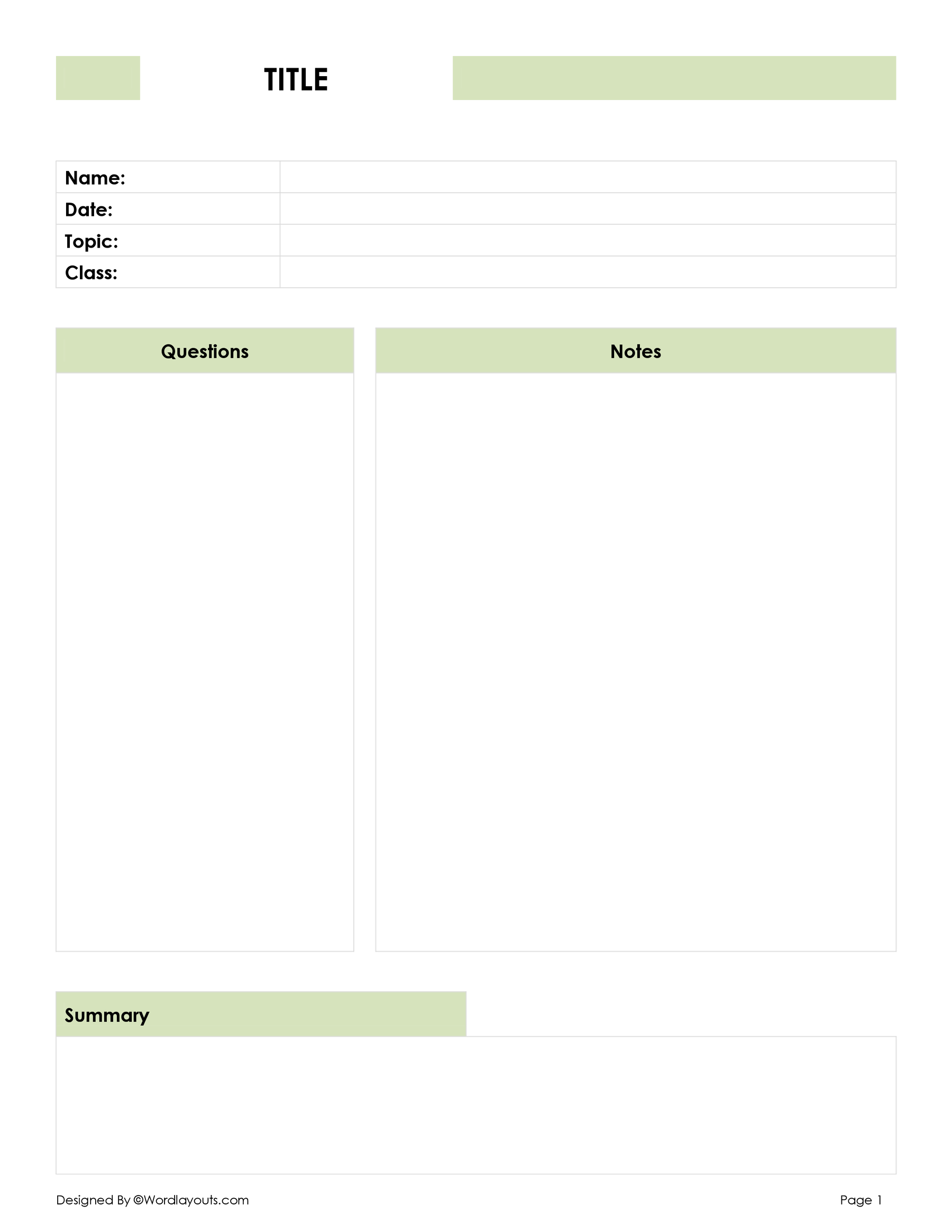 Cornell Efficient Notes Template - WordLayouts