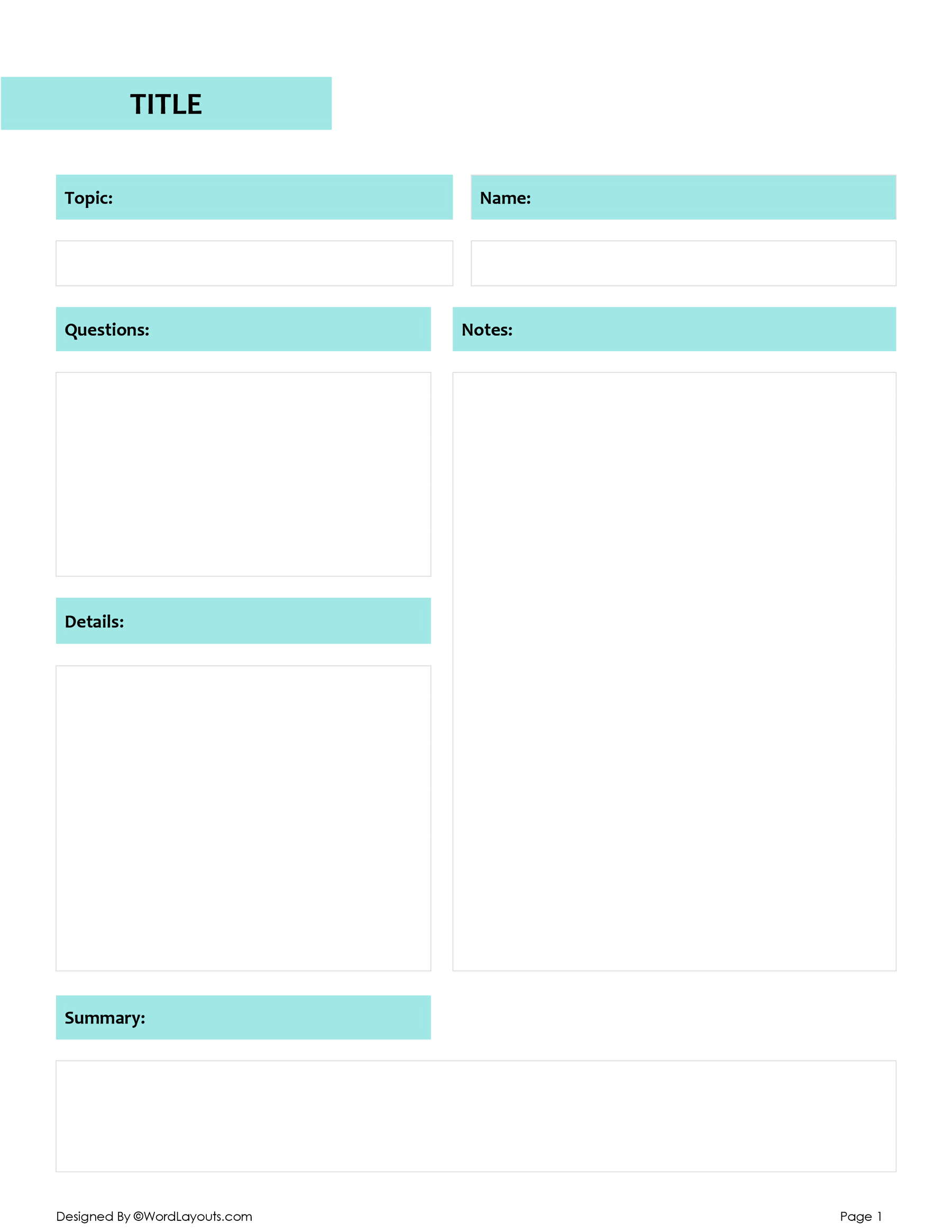 Free Cornell Notes Templates In GDocs Word And PDF WordLayouts themes-in-hamlet-chart