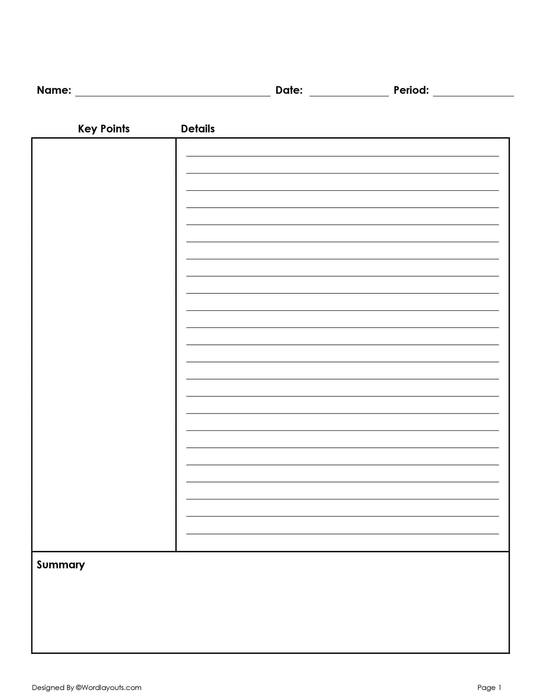 Structured Cornell Notes Template WordLayouts Structured Cornell Notes Template WordLayouts