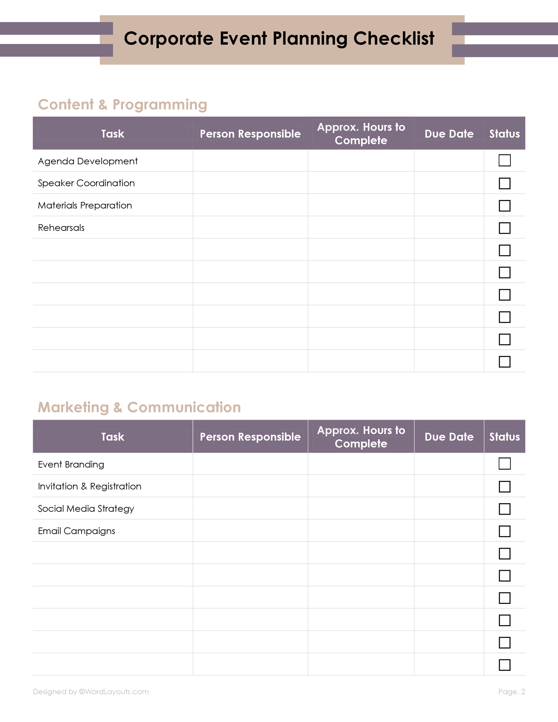 Free Corporate Event Planning Checklist Template