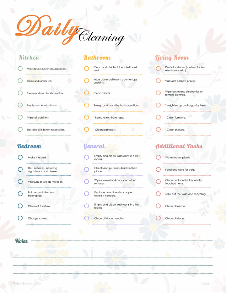 Free Cleaning Checklist Templates - Edit & Print