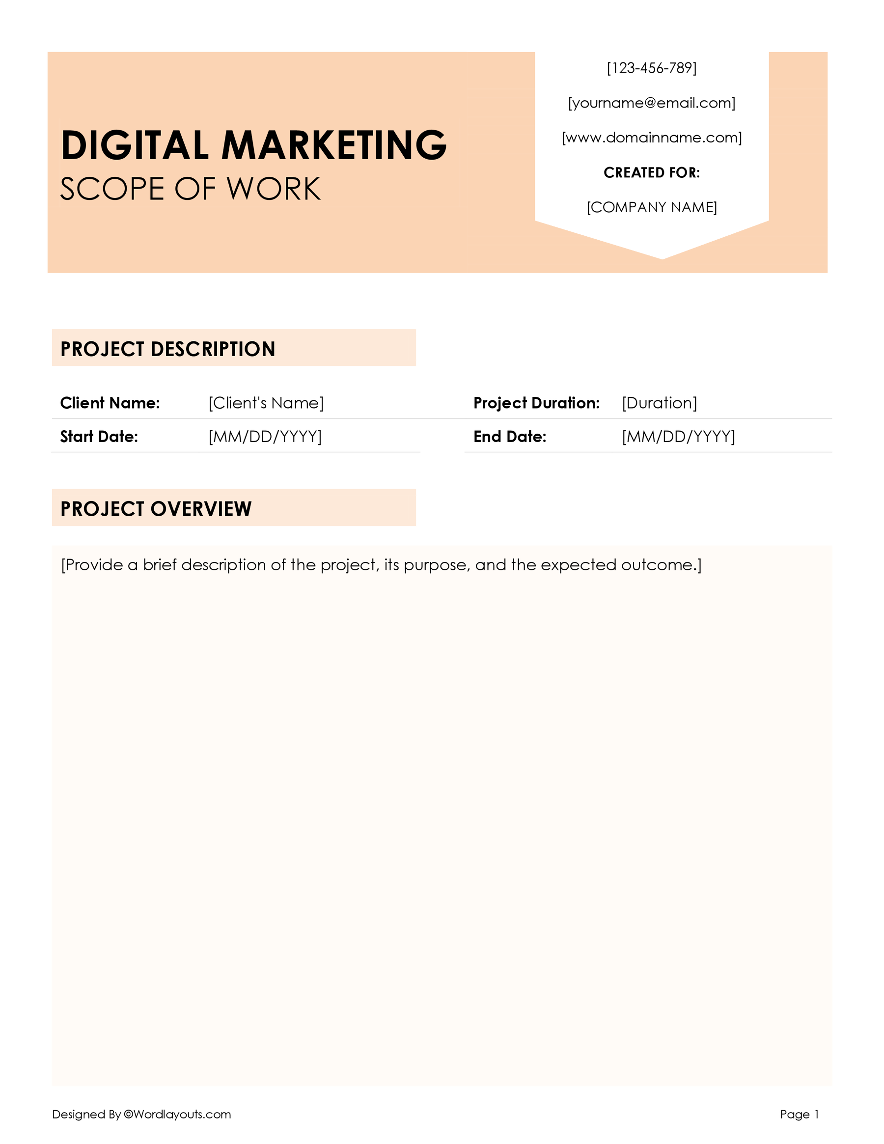 Free Project Scope of Work Template - WordLayouts