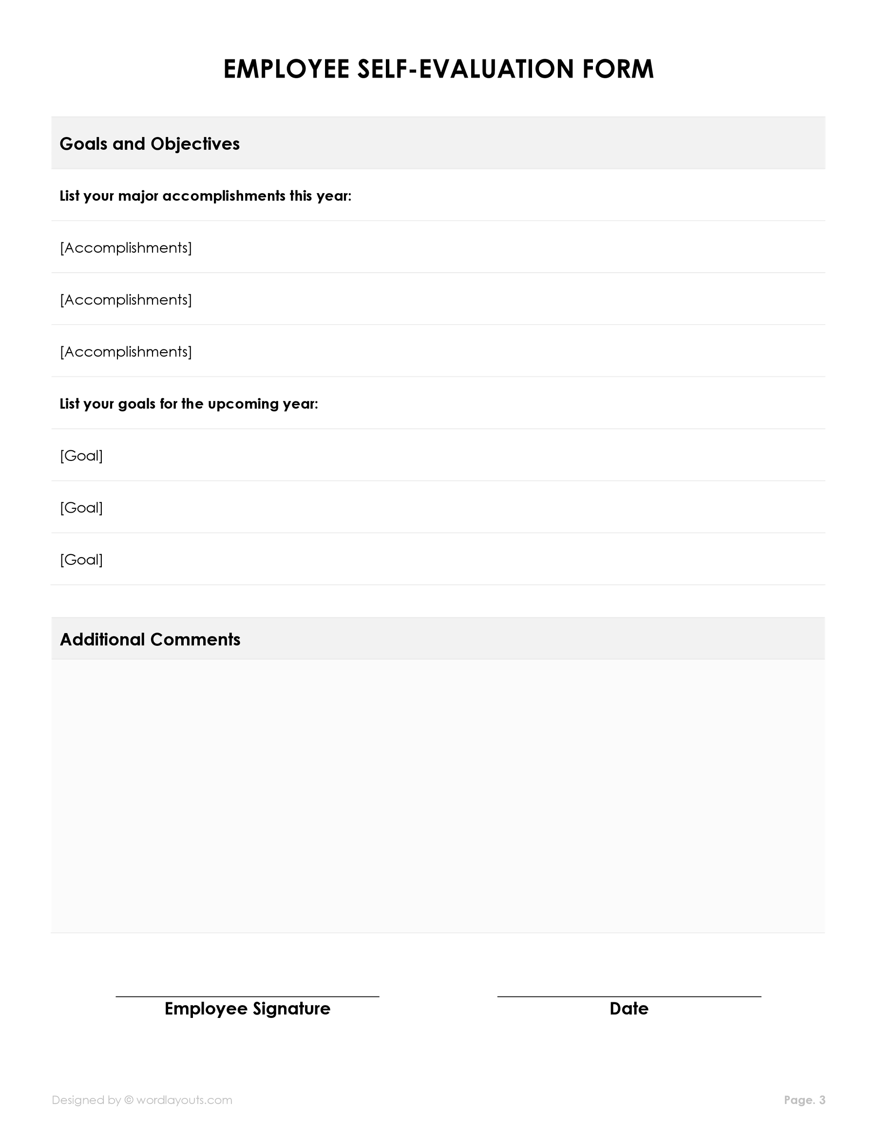Free Employee SelfEvaluation Form (Word, GDocs)