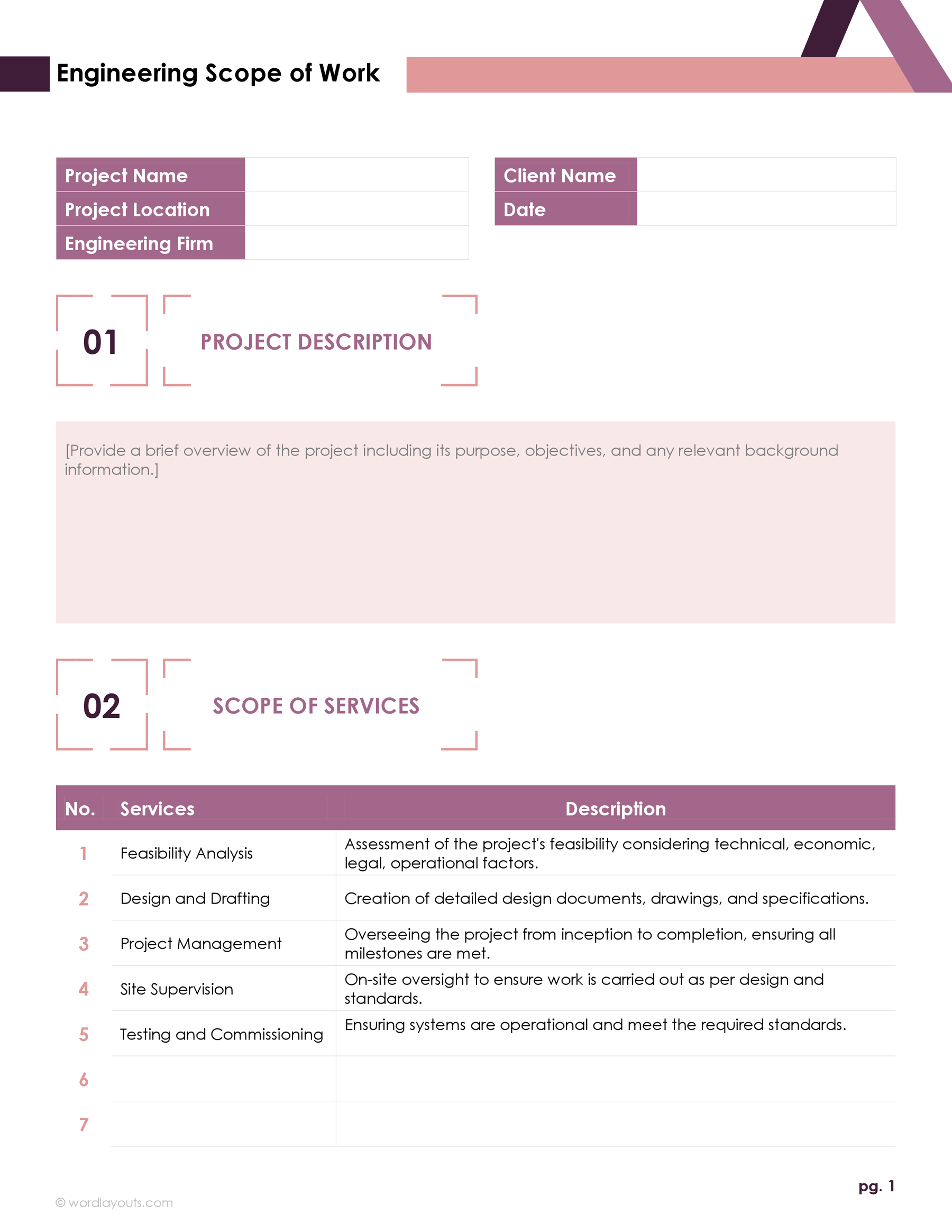 Engineering Scope of Work Template WordLayouts