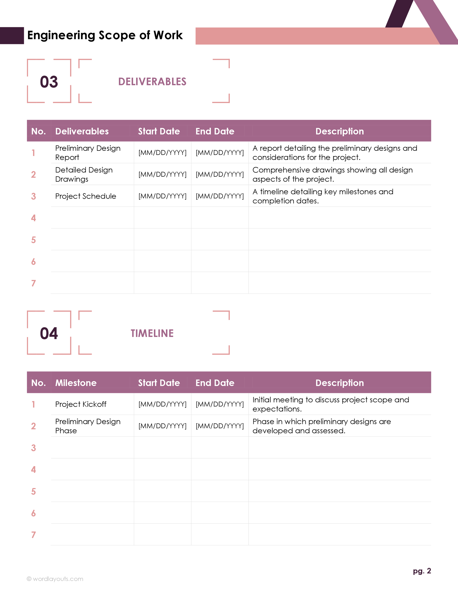 Engineering Scope of Work Template - WordLayouts