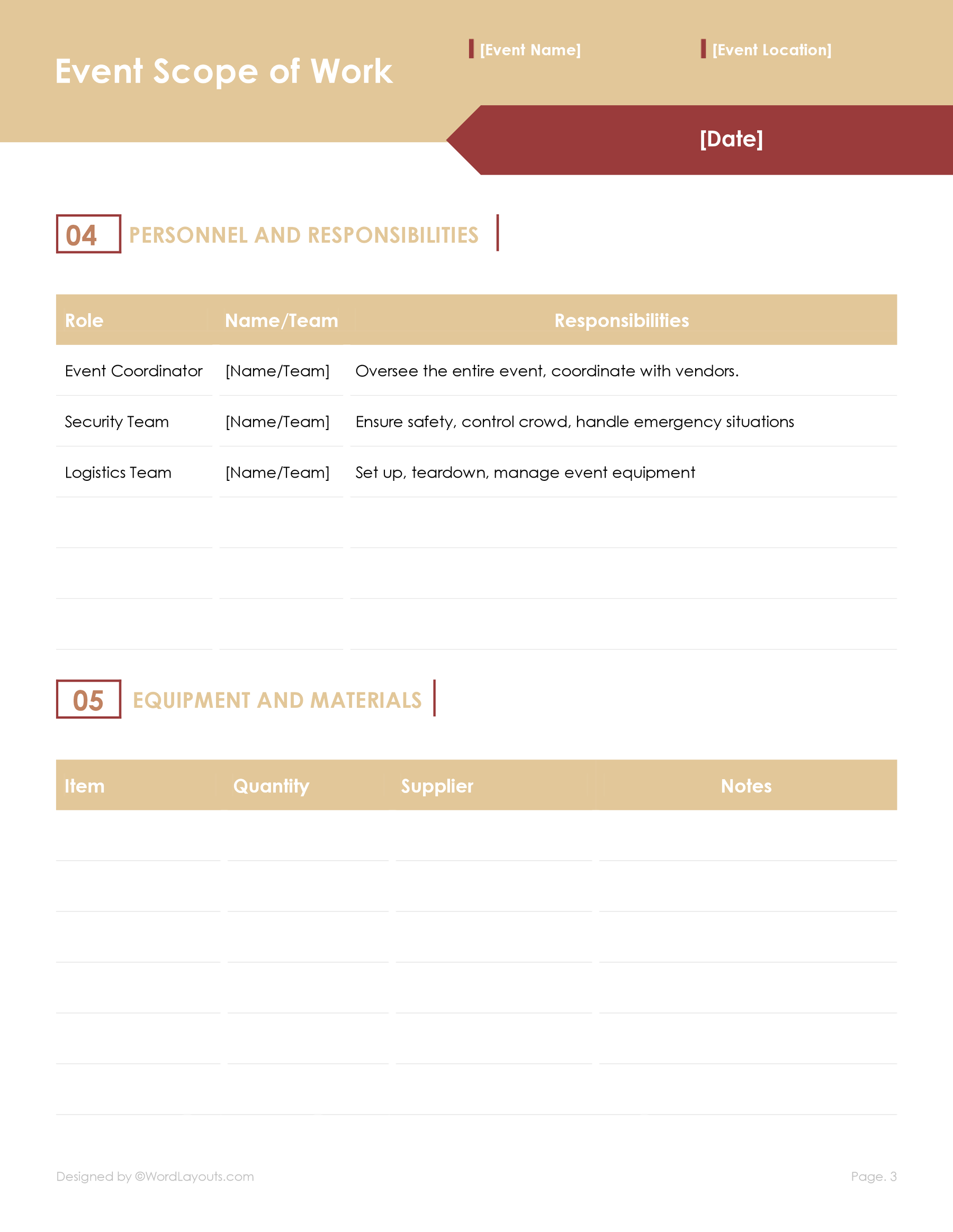 Event Scope of Work Template - WordLayouts