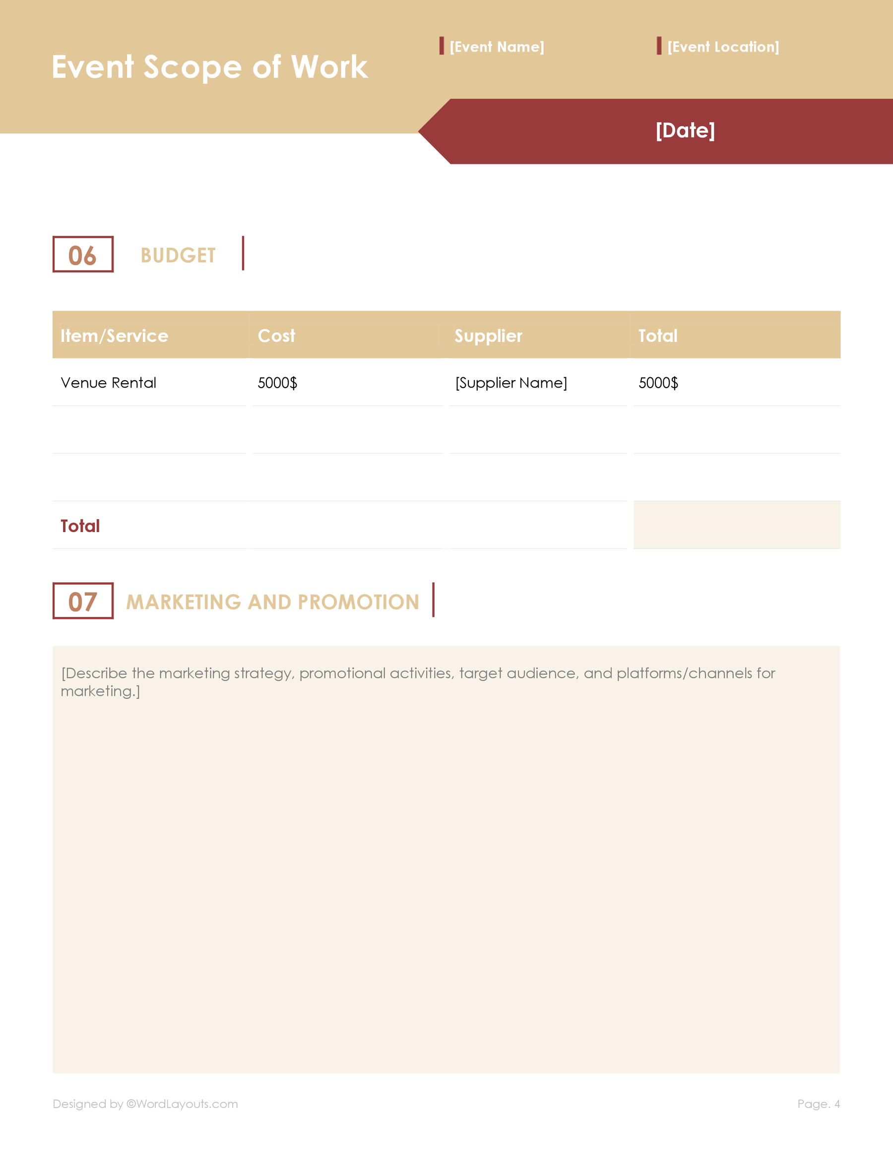 Event Scope of Work Template - WordLayouts