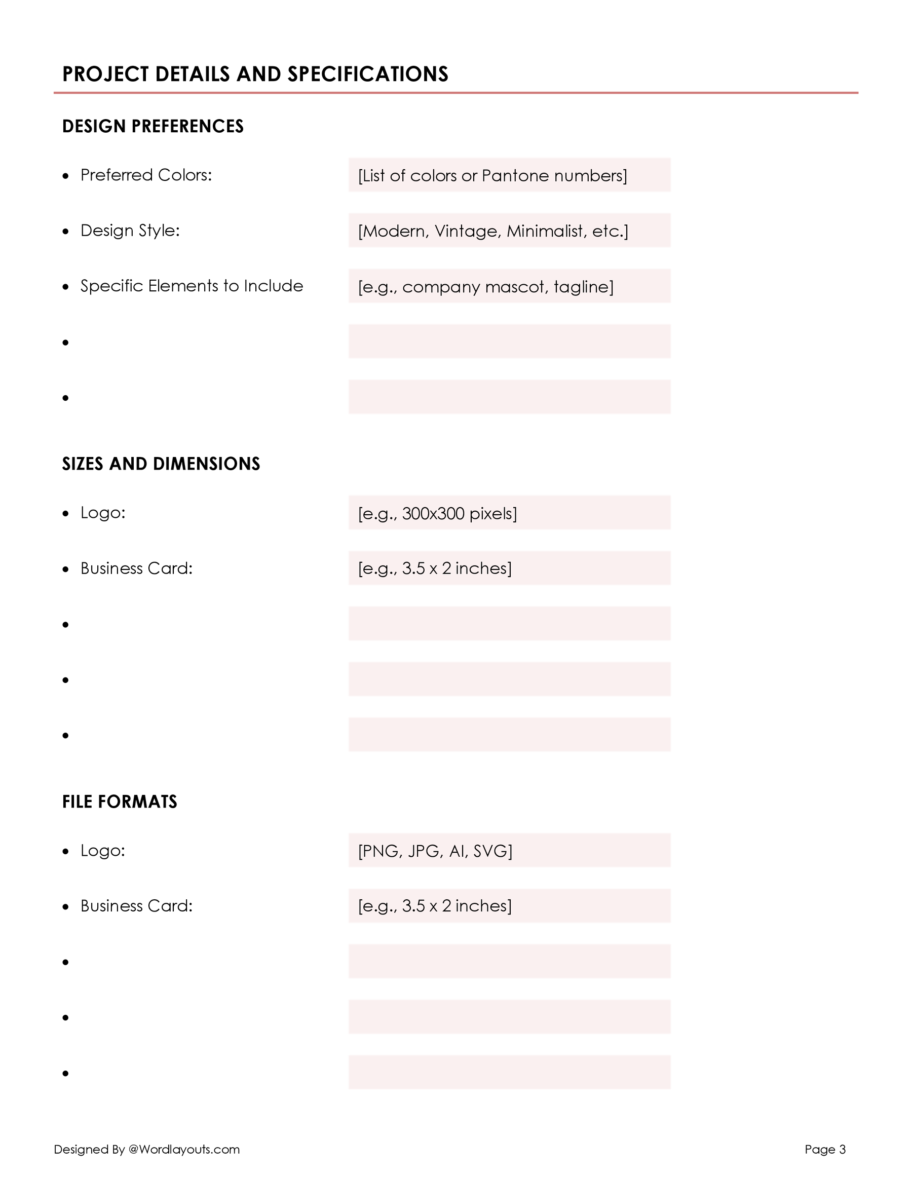 Graphic Design Scope of Work Template - WordLayouts