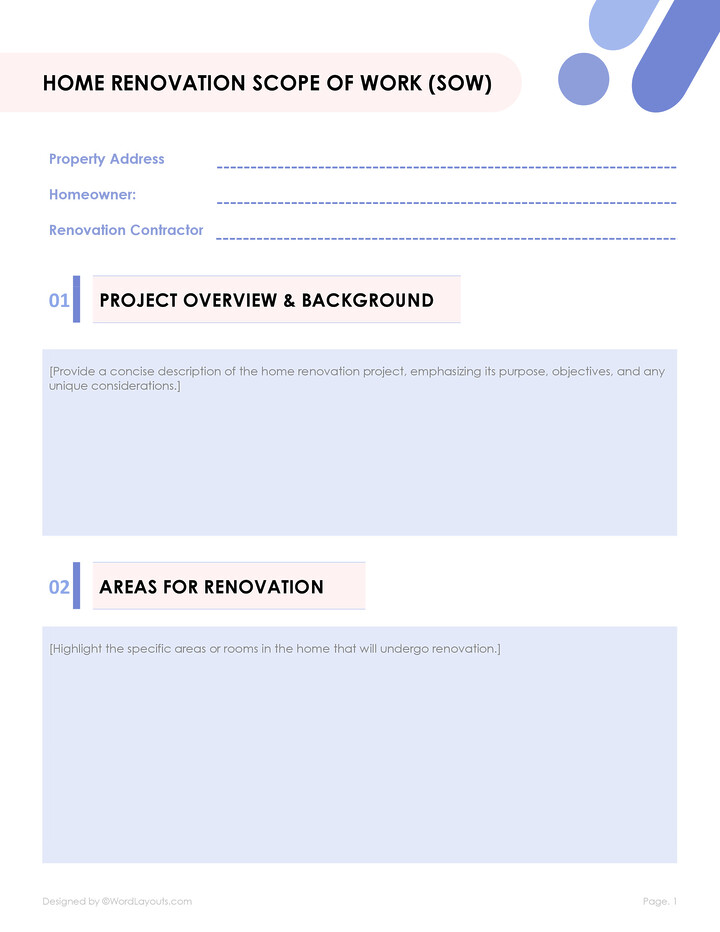 Home Renovation Scope of Work Template WordLayouts Home Renovation Scope of Work Template WordLayouts