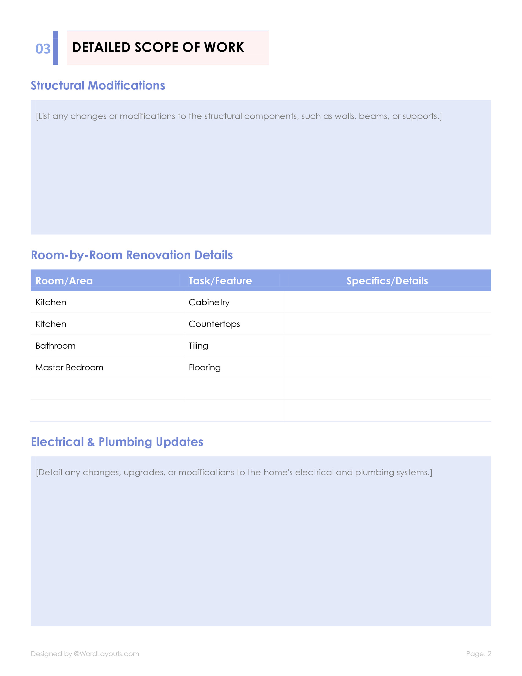 Home Renovation Scope of Work Template WordLayouts Home Renovation Scope of Work Template WordLayouts