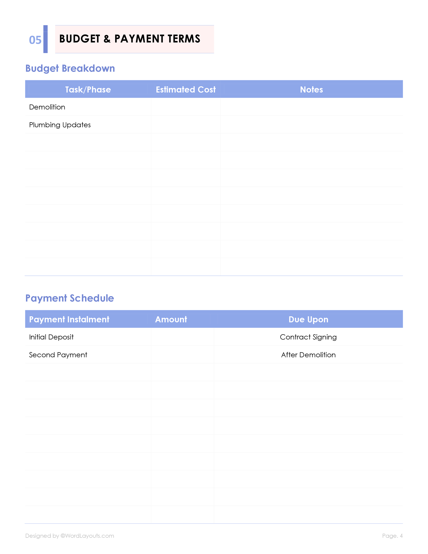 Home Renovation Scope of Work Template WordLayouts Home Renovation Scope of Work Template WordLayouts