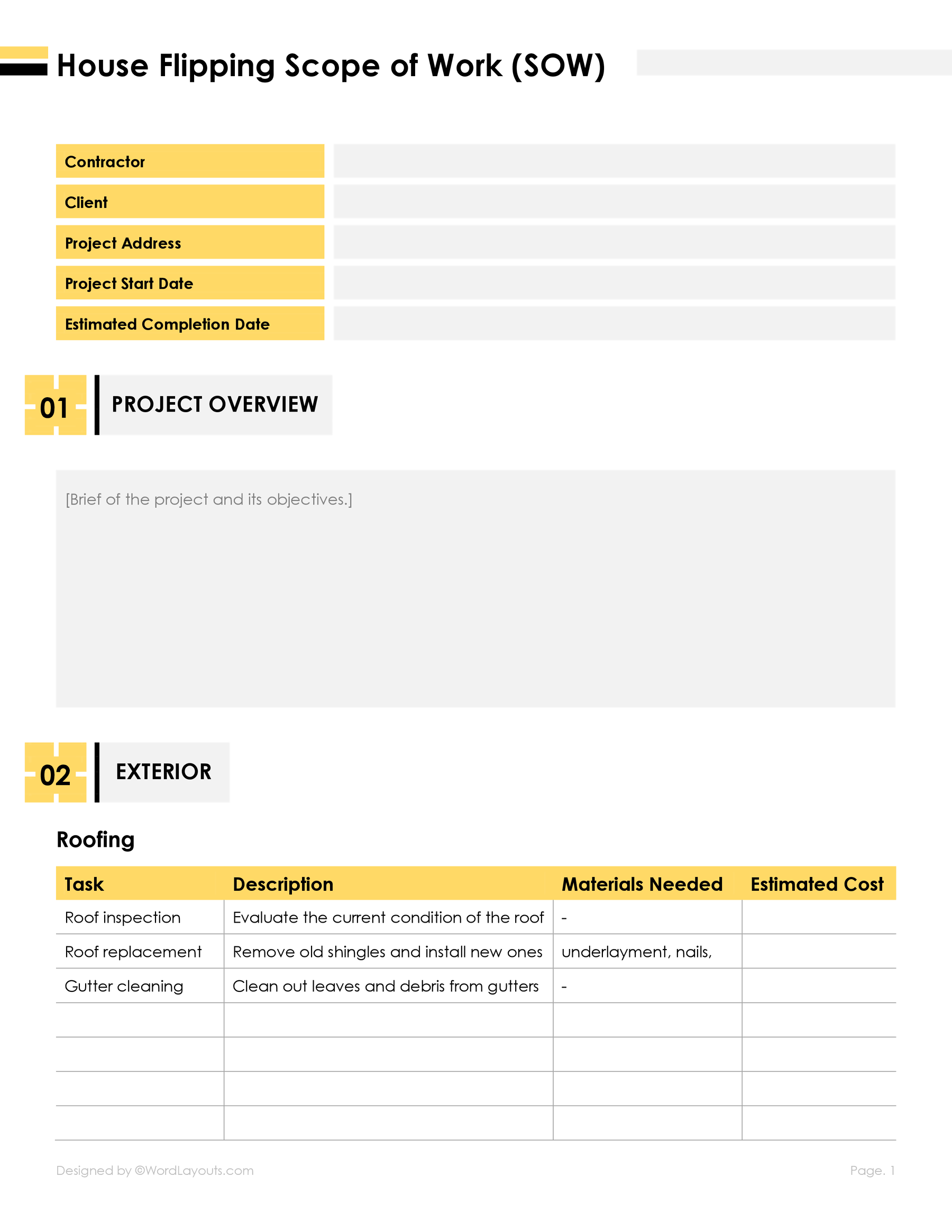 House Flipping Scope of Work Template WordLayouts House Flipping Scope of Work Template WordLayouts