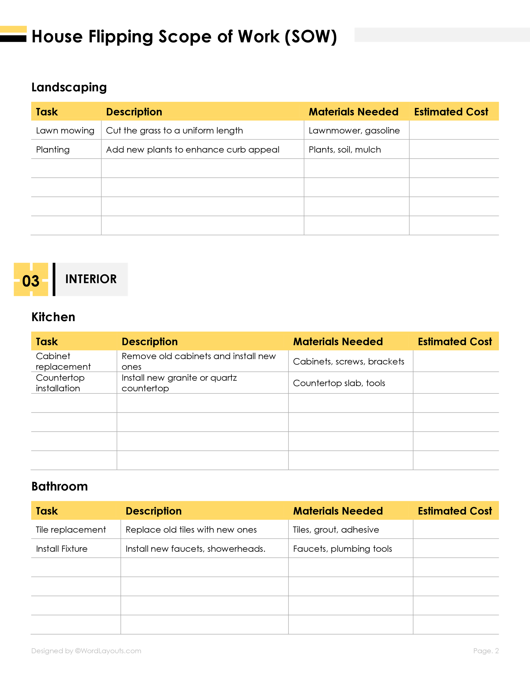 House Flipping Scope of Work Template WordLayouts House Flipping Scope of Work Template WordLayouts