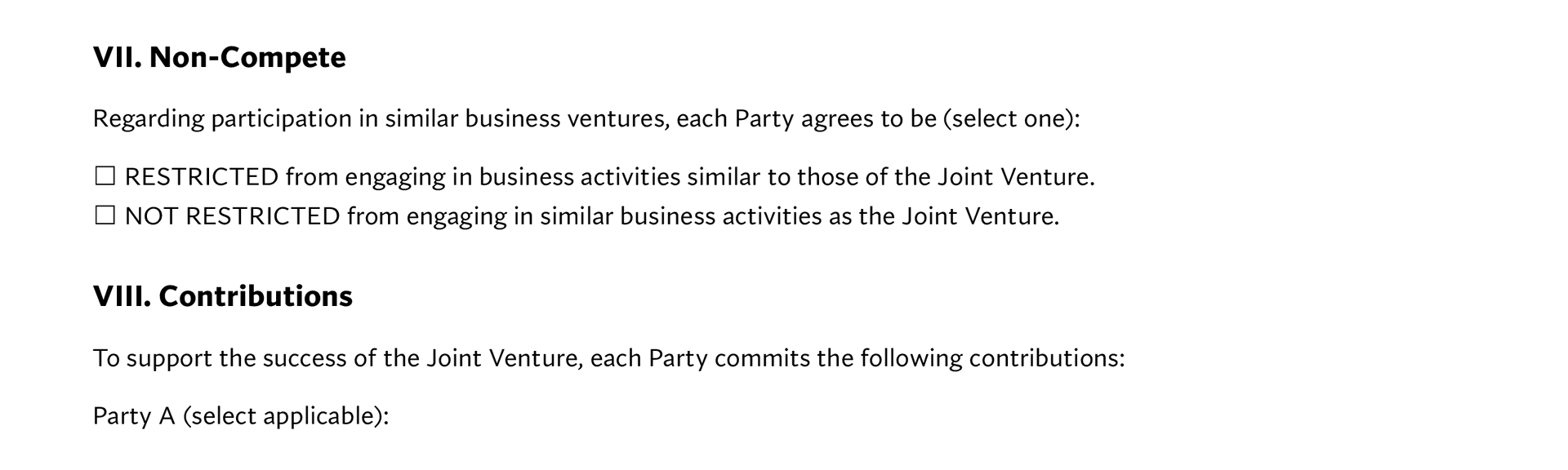 Joint Venture Agreement Template